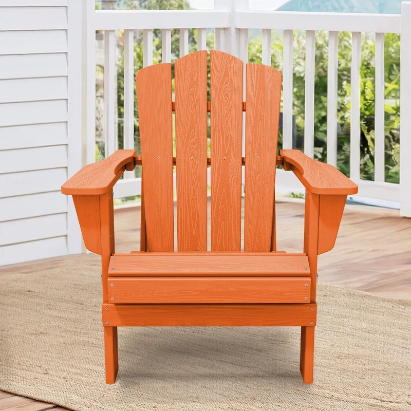 Outdoor Patio Folding HDPE Resin Adirondack Chair, Red - Womvr