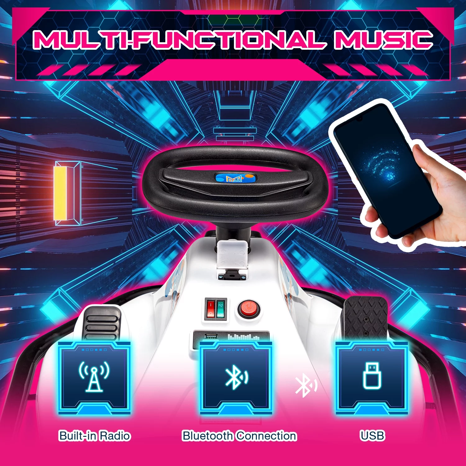 Hommow 12V Ride on Drift Car for Kids,Electric Drifting Go-Kart with Acceleration Pedal, Music, Bluetooth, LED Lights,Christmas Gift for 4-18Years Old,Blue - Womvr