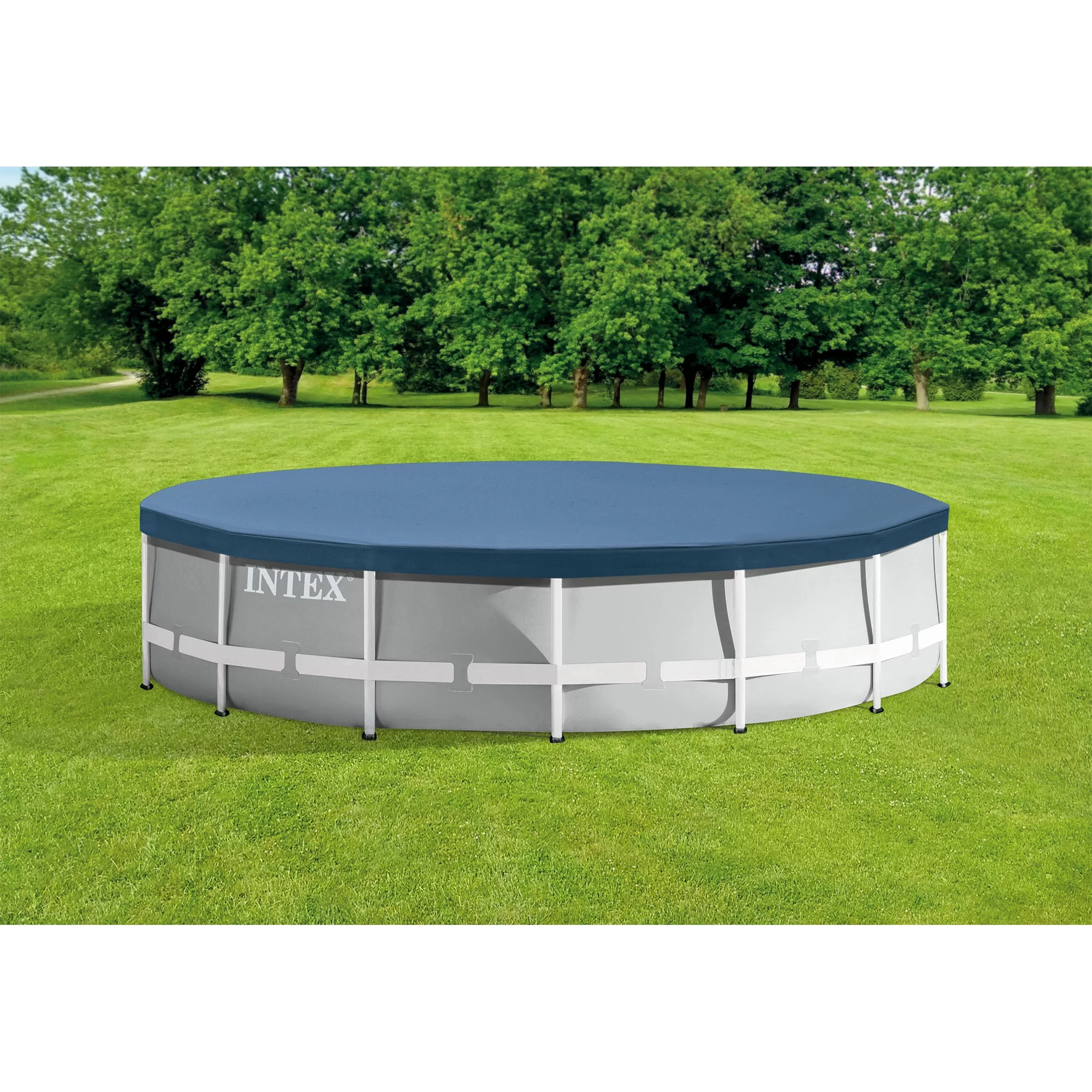 Intex 15ft x 42in Prism Frame Above Ground Swimming Pool Set with Debris Cover - Womvr
