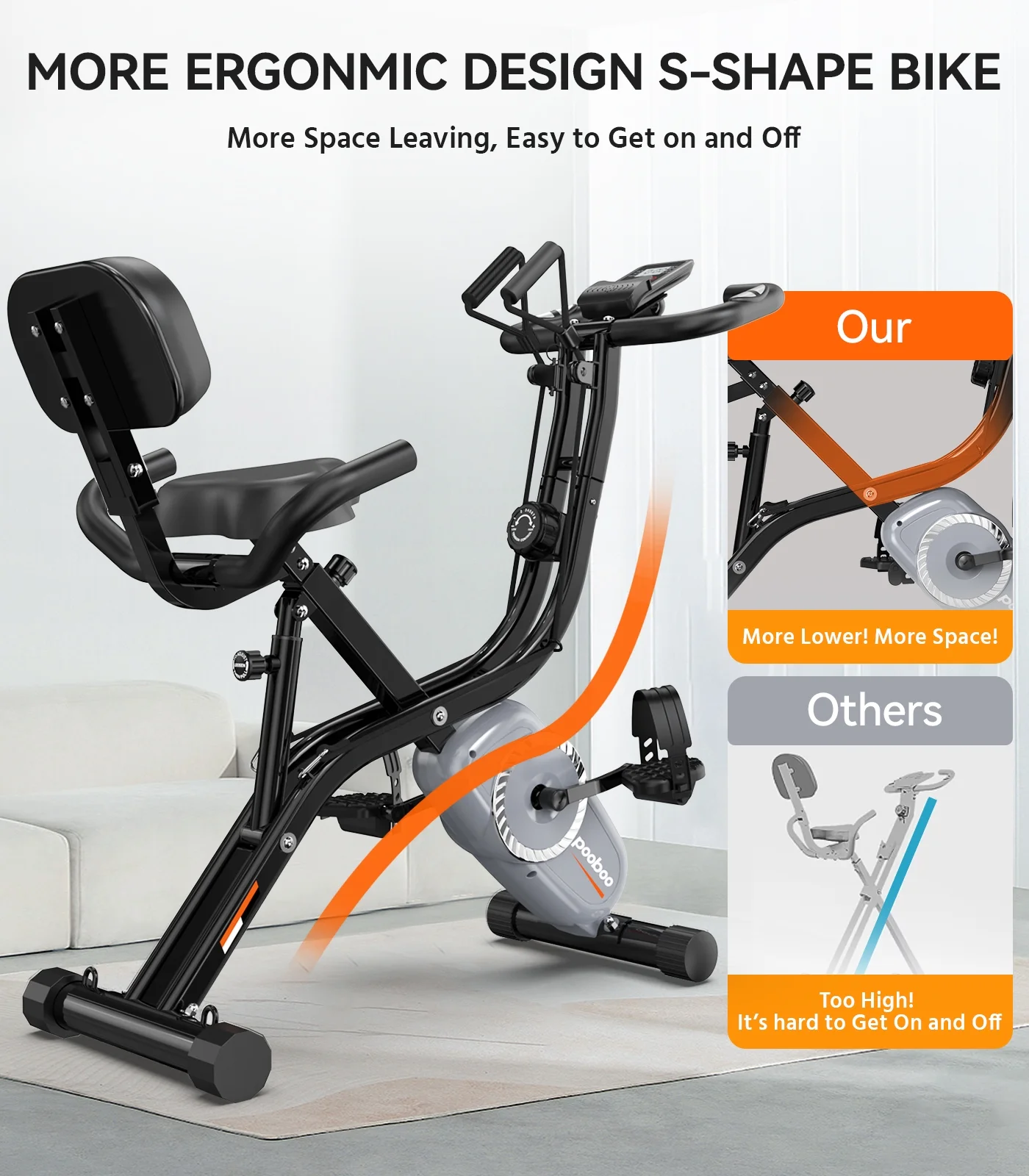 Pooboo 4in1 Folding Exercise Bike Indoor Cycling Bike Stationary Magnetic x Bike Gym Workout 300lb - Womvr