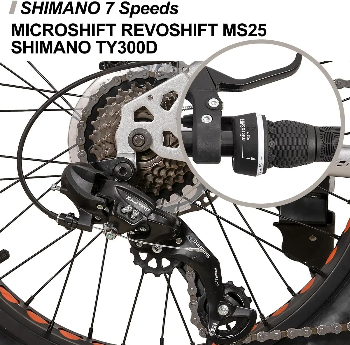 Hiland Kids Fat Tire Bike, Shimano 7-Speed, Dual-Disc Brakes, 20 inch Kids Trail Mountain Bike for Boys Girls, Silver - Womvr