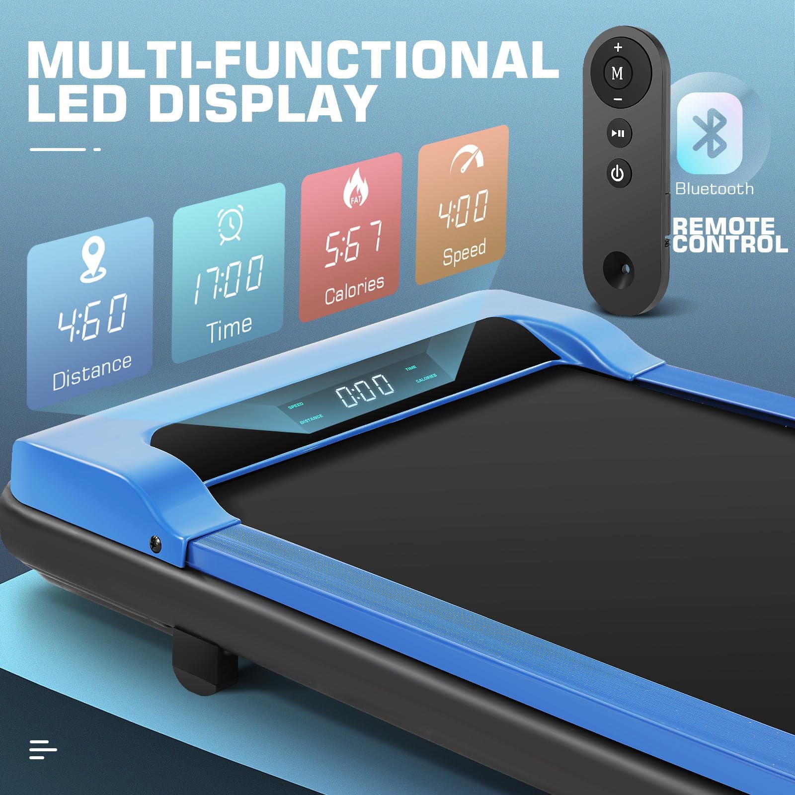 FUNMILY Walking Pad Treadmill with Remote Control, Electric Treadmill with LED Display, Under Desk Treadmill for Home Office Use, Black - Womvr