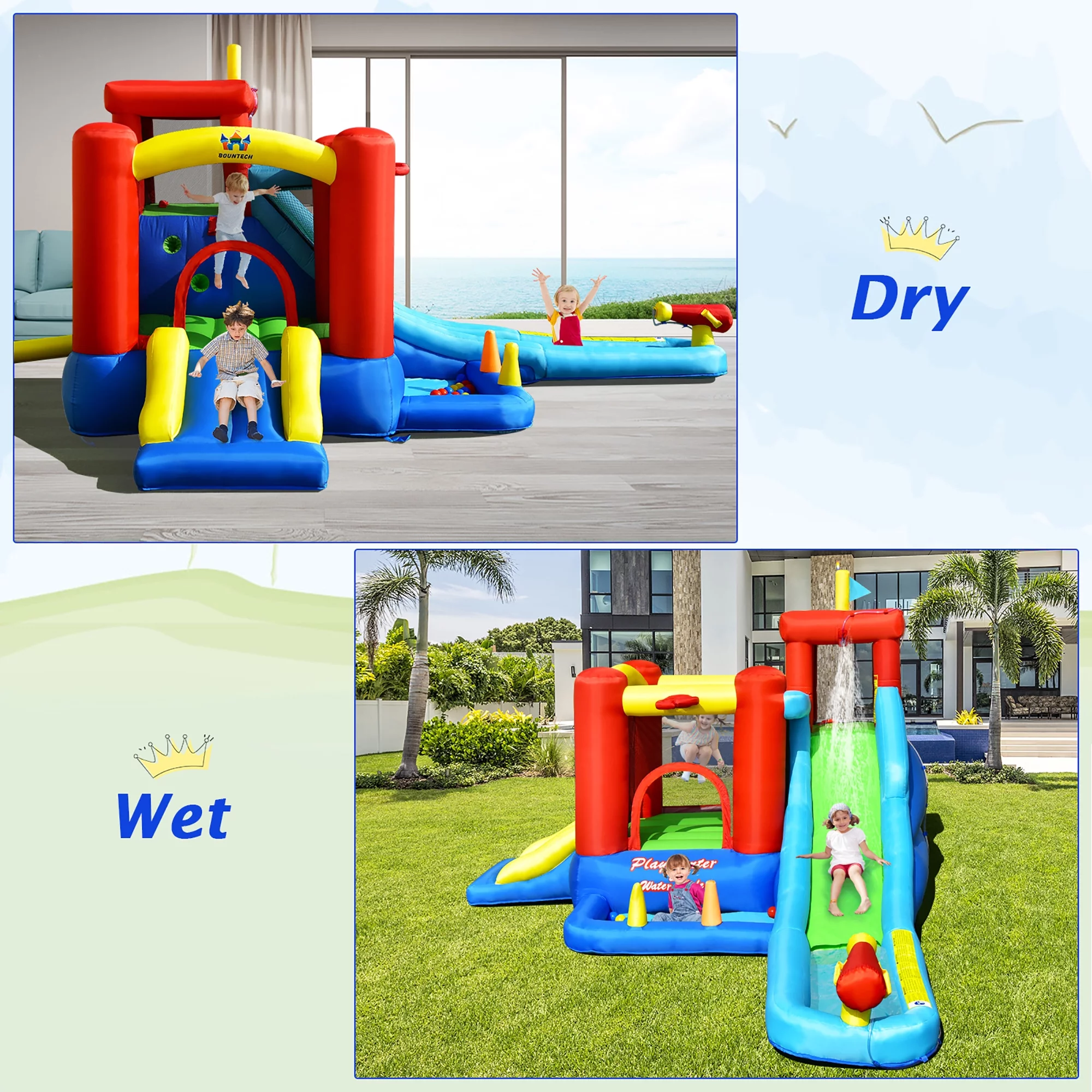 Costway 9-in-1 Inflatable Water Slide Kids Bounce Castle Giant Splash Pool with 860W Blower - Womvr