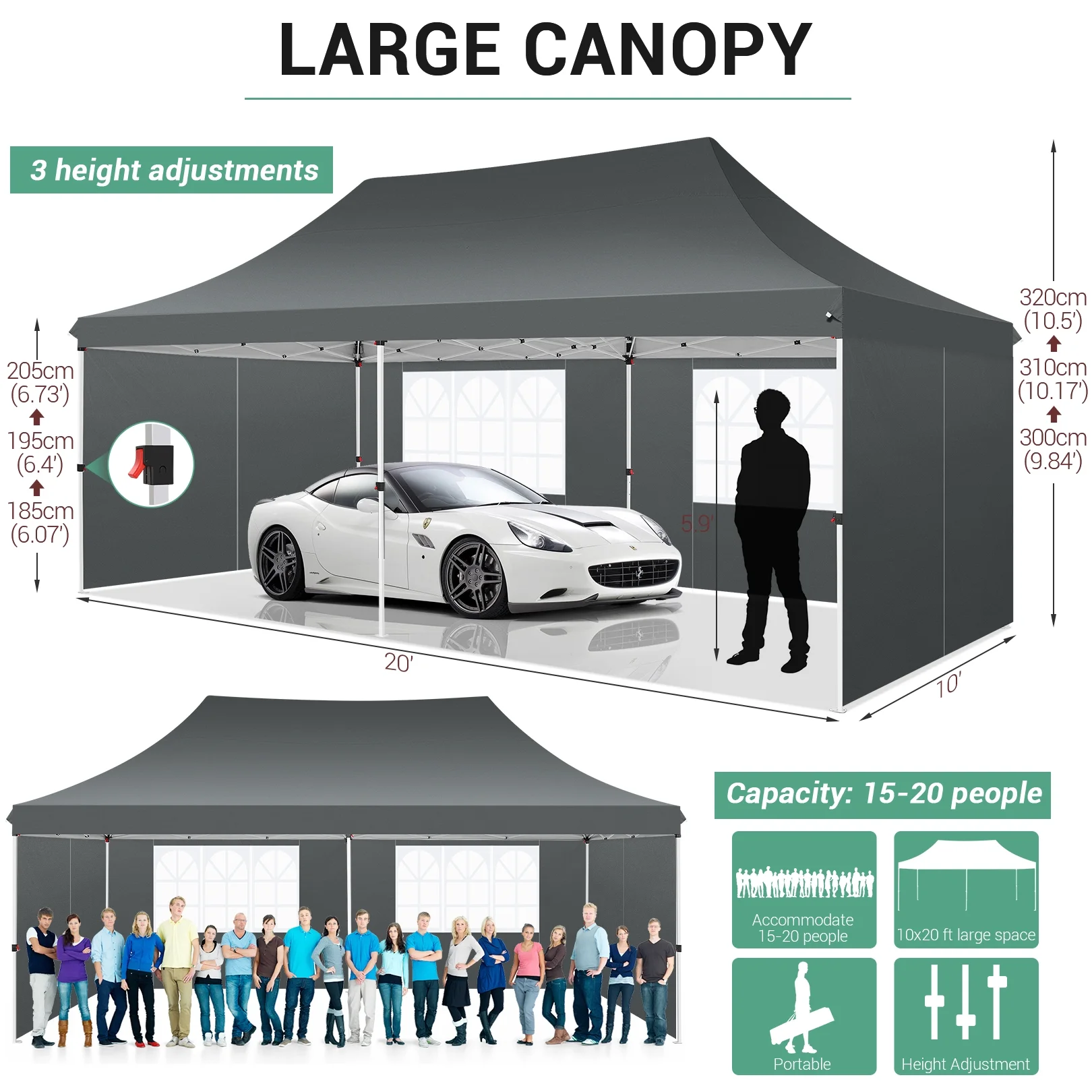 SANOPY 10' x 20' Outdoor Canopy Tent EZ Pop up Canopy Party Tent Outdoor Event Instant Tent Gazebo with 6 Removable Sidewalls & Carry Bag for Camping Wedding Picnic(Blue) - Womvr