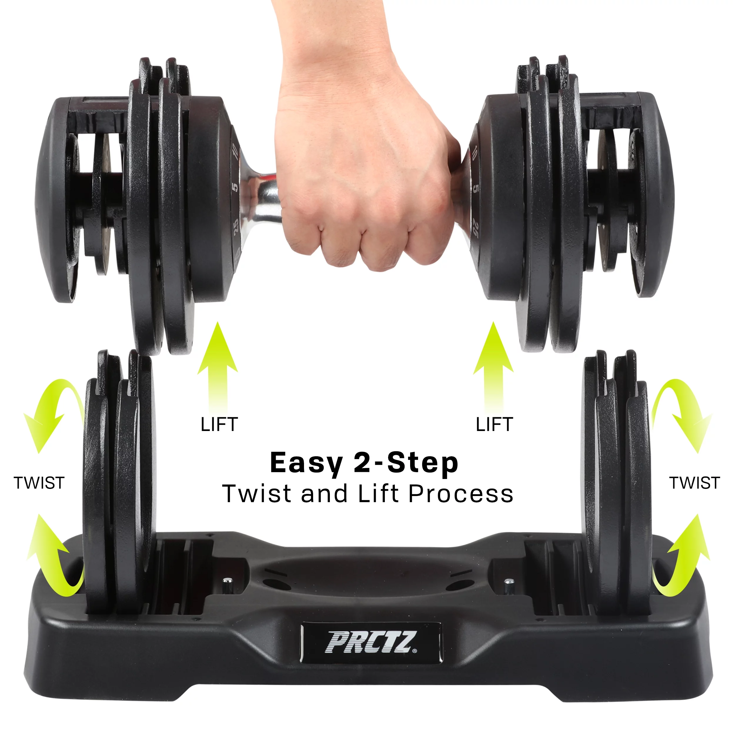 PRCTZ 10-50 lb Quick Select Adjustable Dumbbell, Enhanced 3-Point Safety Locking System, Single, Black - Womvr
