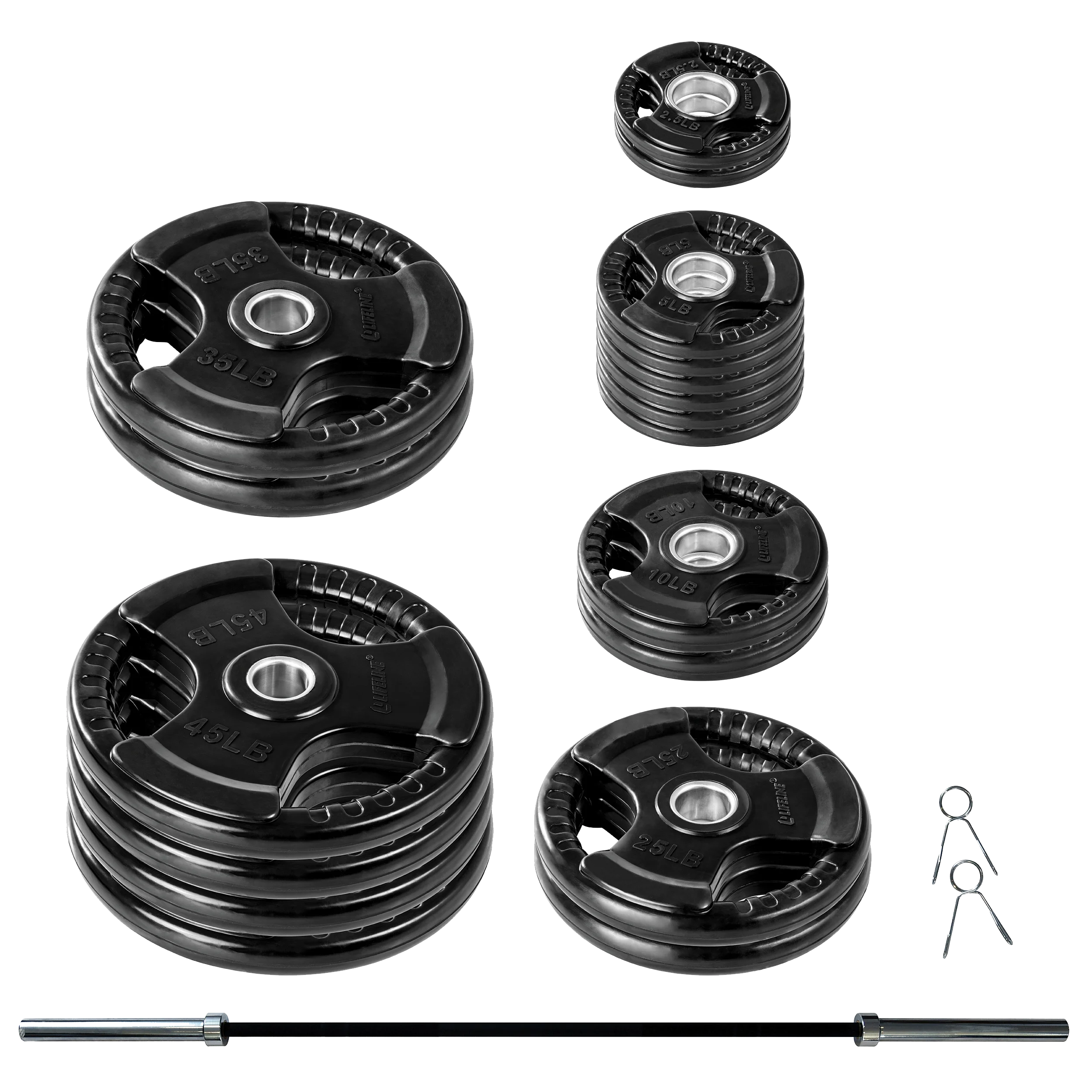 Lifeline Fitness 400 LB Olympic Weight Set - Rubber Coated Olympic Weight Plates, Barbell, and Clips - Womvr