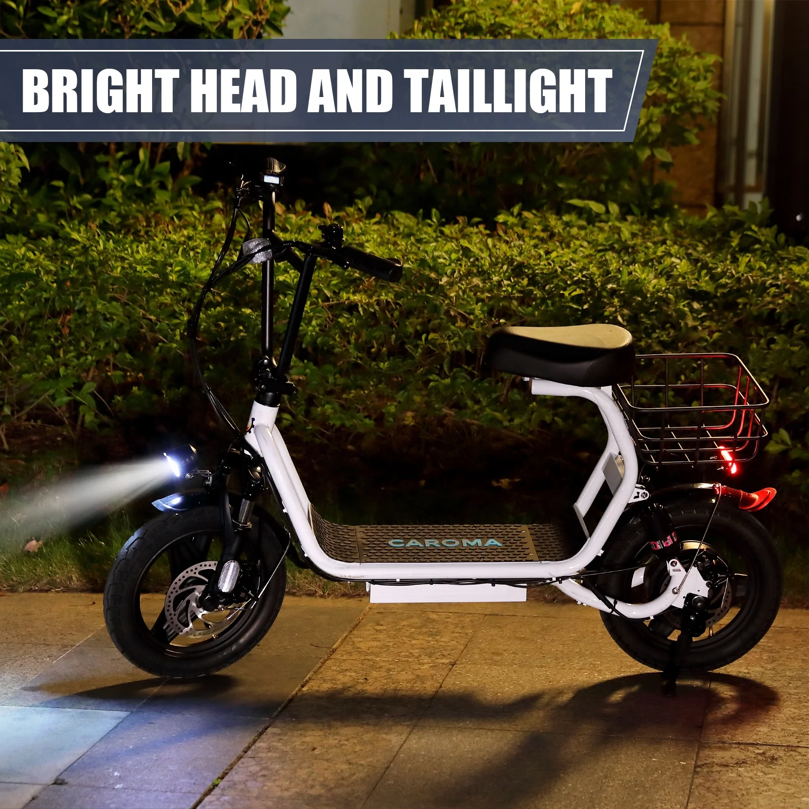 Caroma 500W Electric Scooter with Seat for Adult, 14 inch Commuter Electric Scooter with Dual Shock Absorbers and Basket - Up to 25 Miles 20 MPH, Silver - Womvr