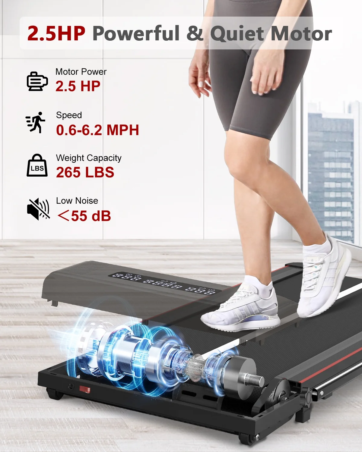 Bigzzia Treadmill Under Desk Treadmill 2 in 1 Folding Treadmill, Treadmills for Home Maximum Weight 265 lbs Gray - Womvr