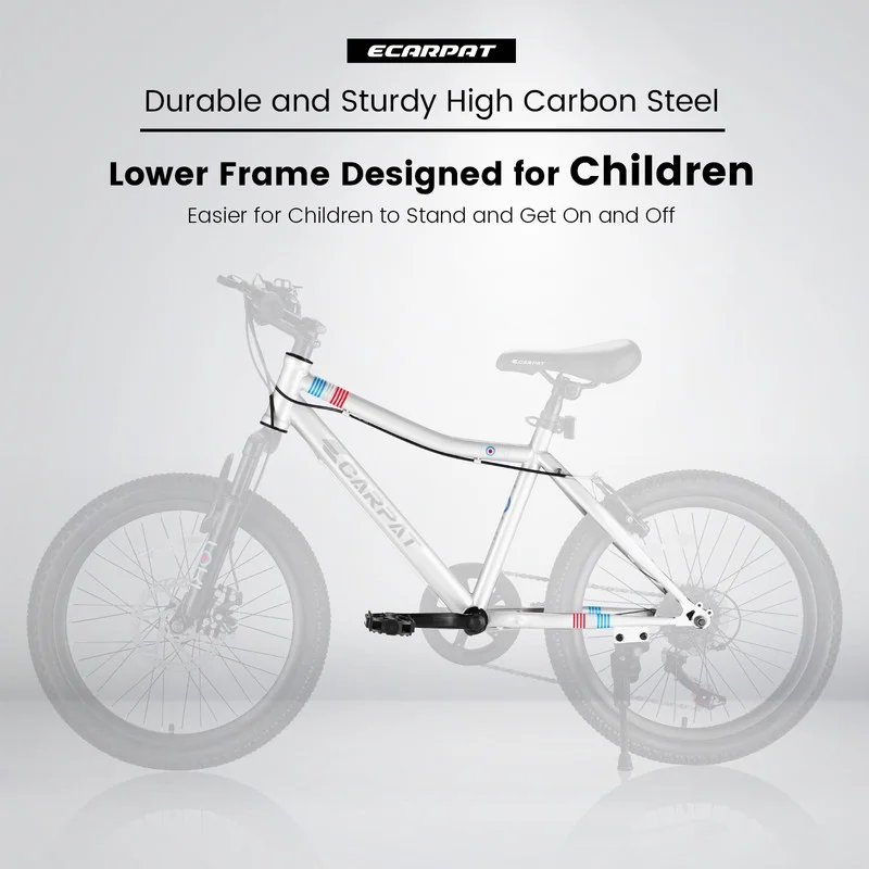 Okimo 20in Mountain Bike 7-Speed Kids Bike with Ergonomic Durable Steel Frame for Ages 8-12 Boys and Girls, White - Womvr