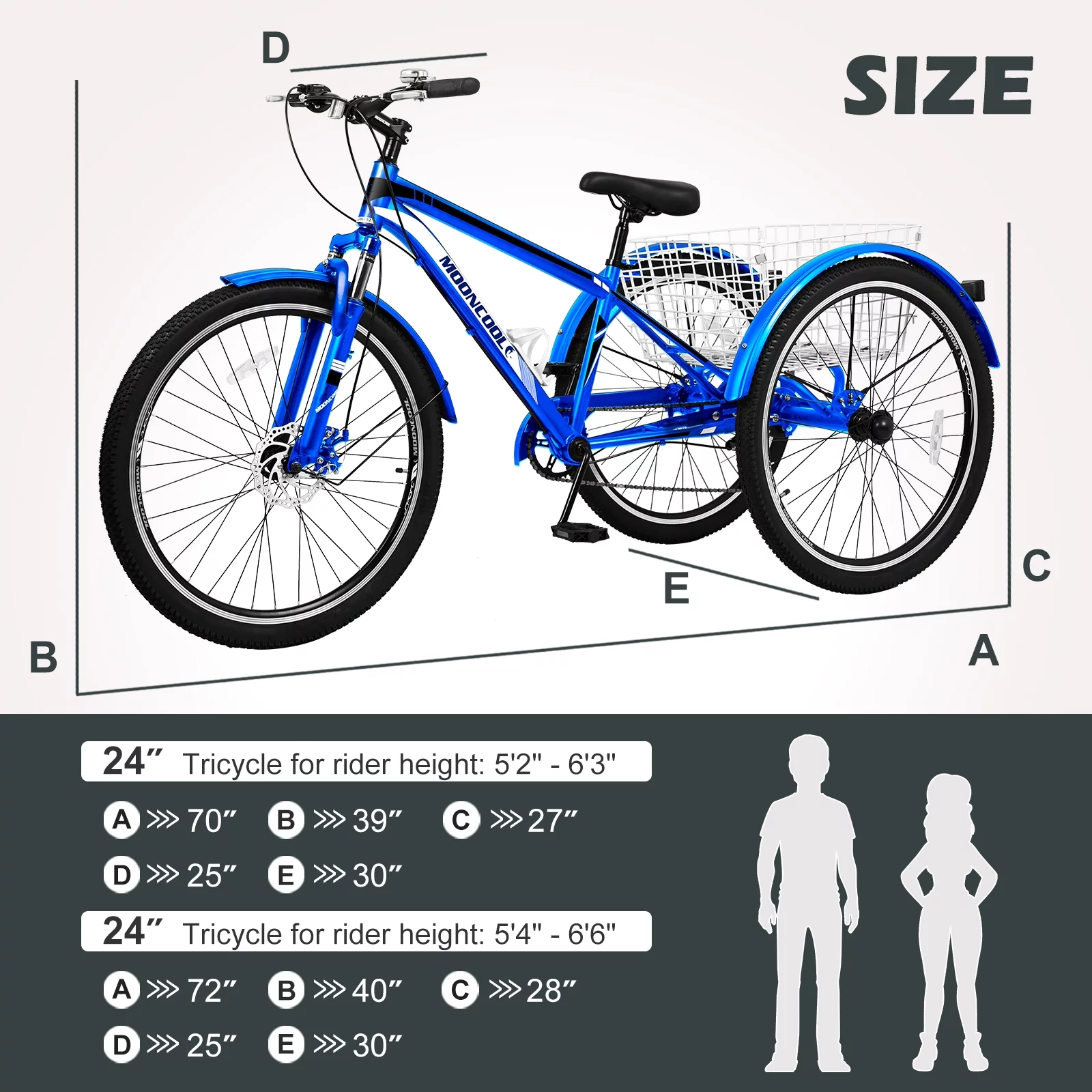 Docred Adult Tricycle, 7 Speed Three Wheel Mountain Bike, 24/26/27.5 inch Adults Trikes ,Load capacity 420 lbs - Womvr