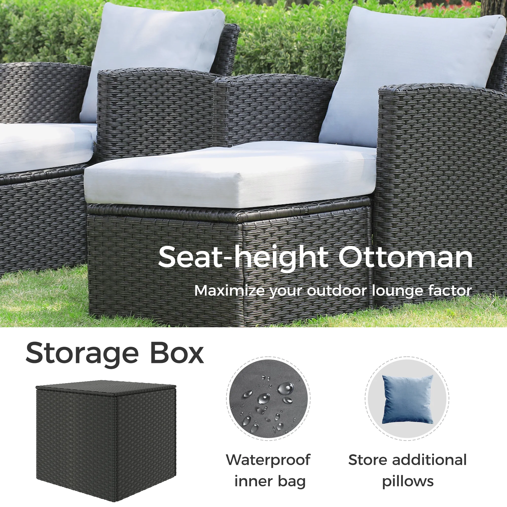 Royalcraft 10 Pieces Patio Furniture Set, All Weather PE Wicker Rattan Outdoor Sectional Sofa, Outdoor Sectional Sofa for Lawn Backyard Poolside Porch Garden, Grey - Womvr