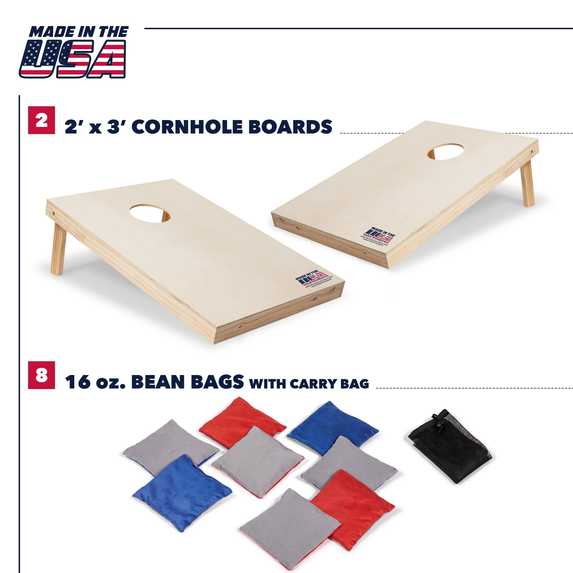 EastPoint Sports 2' x 3' Cornhole Boards - Natural Wood Bean Bag Toss Set with 8 Bean Bags - Womvr