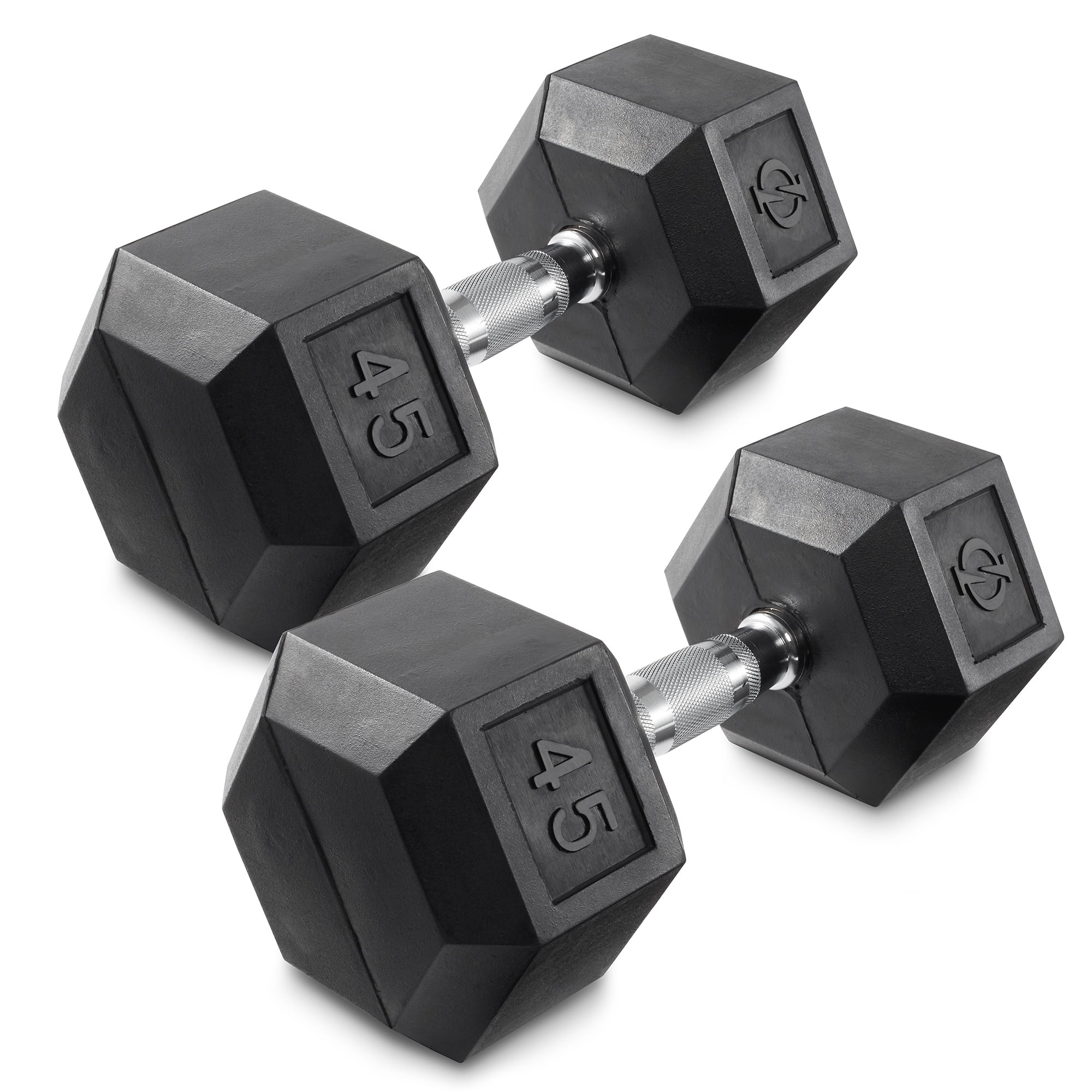 Philosophy Gym Rubber Coated Hex Dumbbell Hand Weights, 45 lb Pair - Womvr