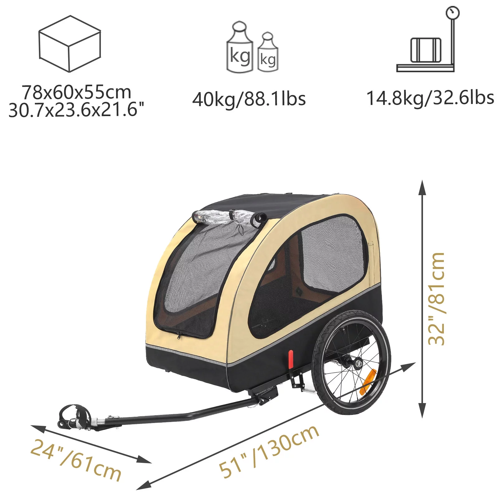 MOJAY Foldable Dog Bike Trailer with Rear Entrance for Small and Medium Pets Under 88 lbs, Outdoor Bike Trailer, Green - Womvr