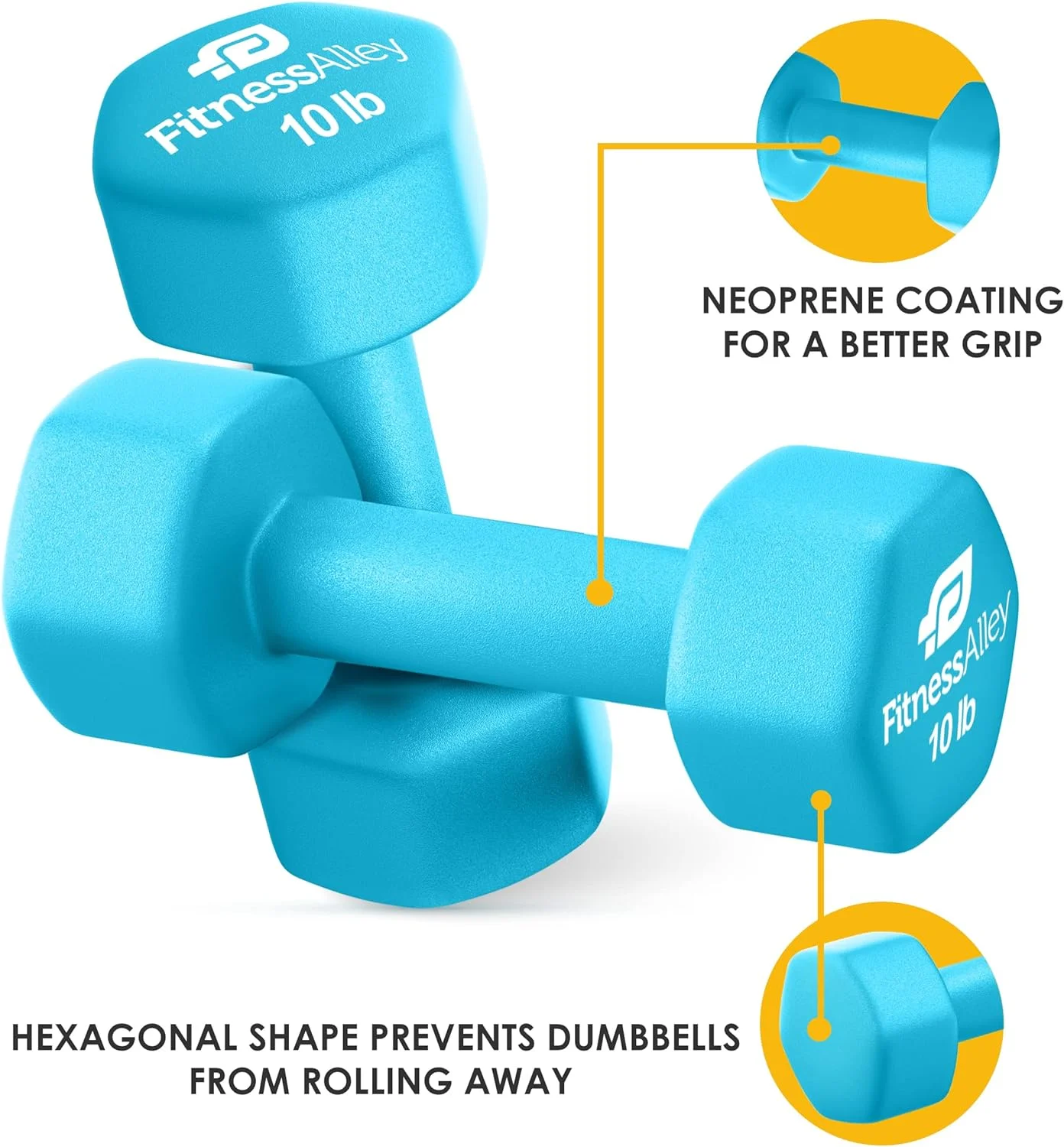 Fitness Alley Neoprene Coated Workout Dumbbells set of 2 �C Anti Roll, Non Slip with Smooth Grip Fitness & Exercise Dumbbells �C Hexagon Shaped Hand Weights (17.5 Pounds) - Womvr