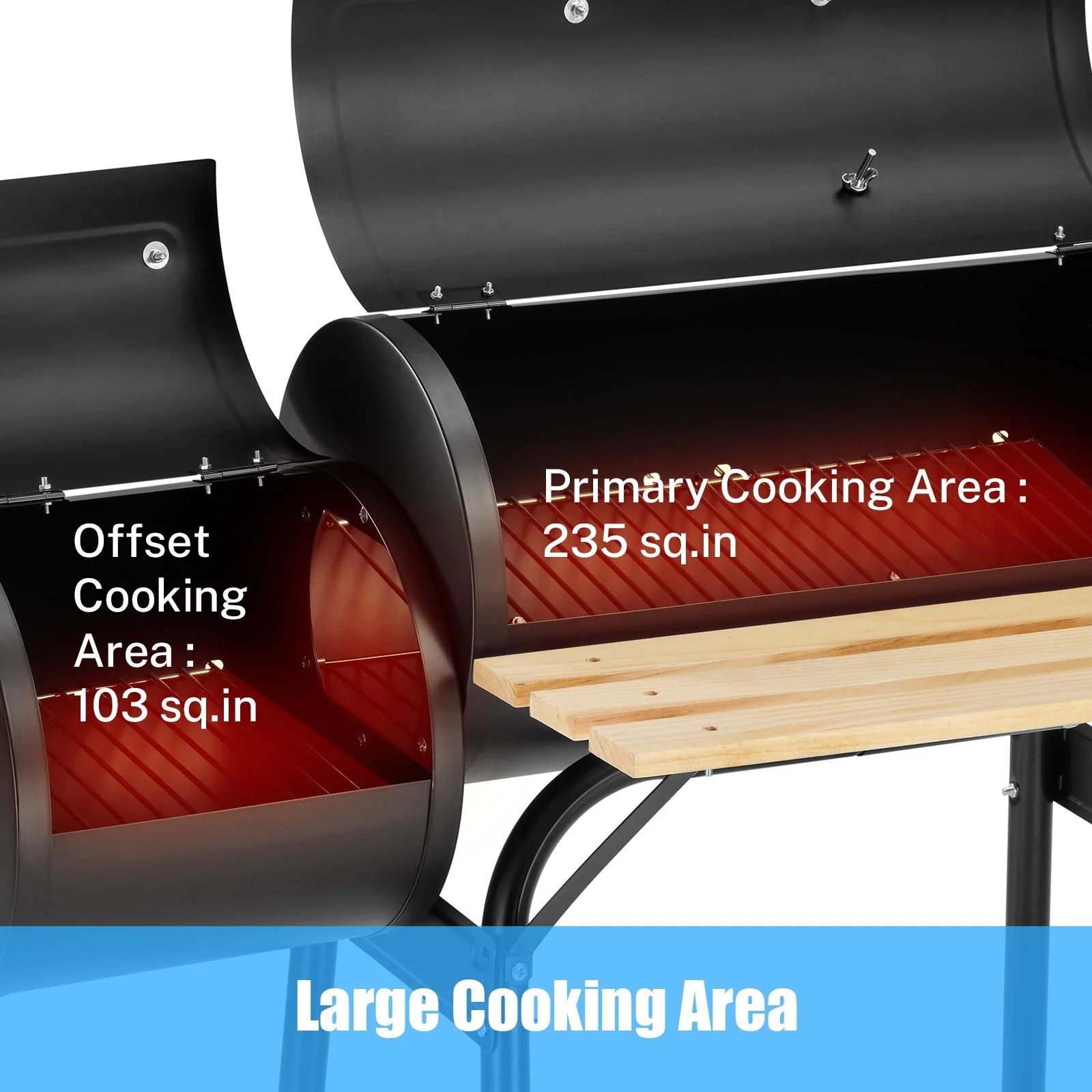 BBQ Charcoal Grill, 45.28-Inch Length Portable Barbecue Grill, Offset Smoker Barbecue Oven with Wheels & Thermometer for Outdoor Picnic Camping Patio Backyard, B026 - Womvr