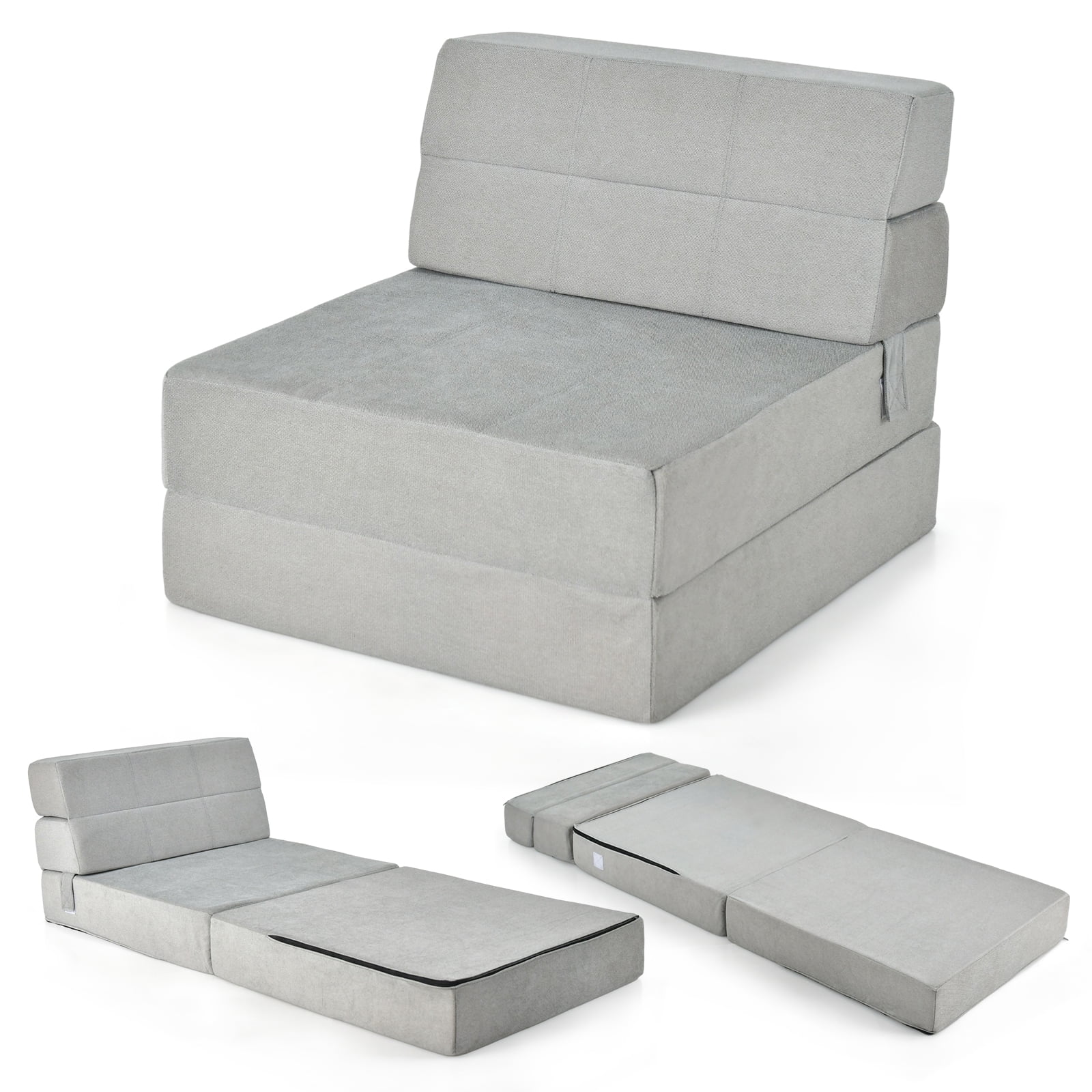 Costway Tri-Fold Fold Down Chair Flip Out Lounger Convertible Sleeper Bed Couch Dorm Grey - Womvr