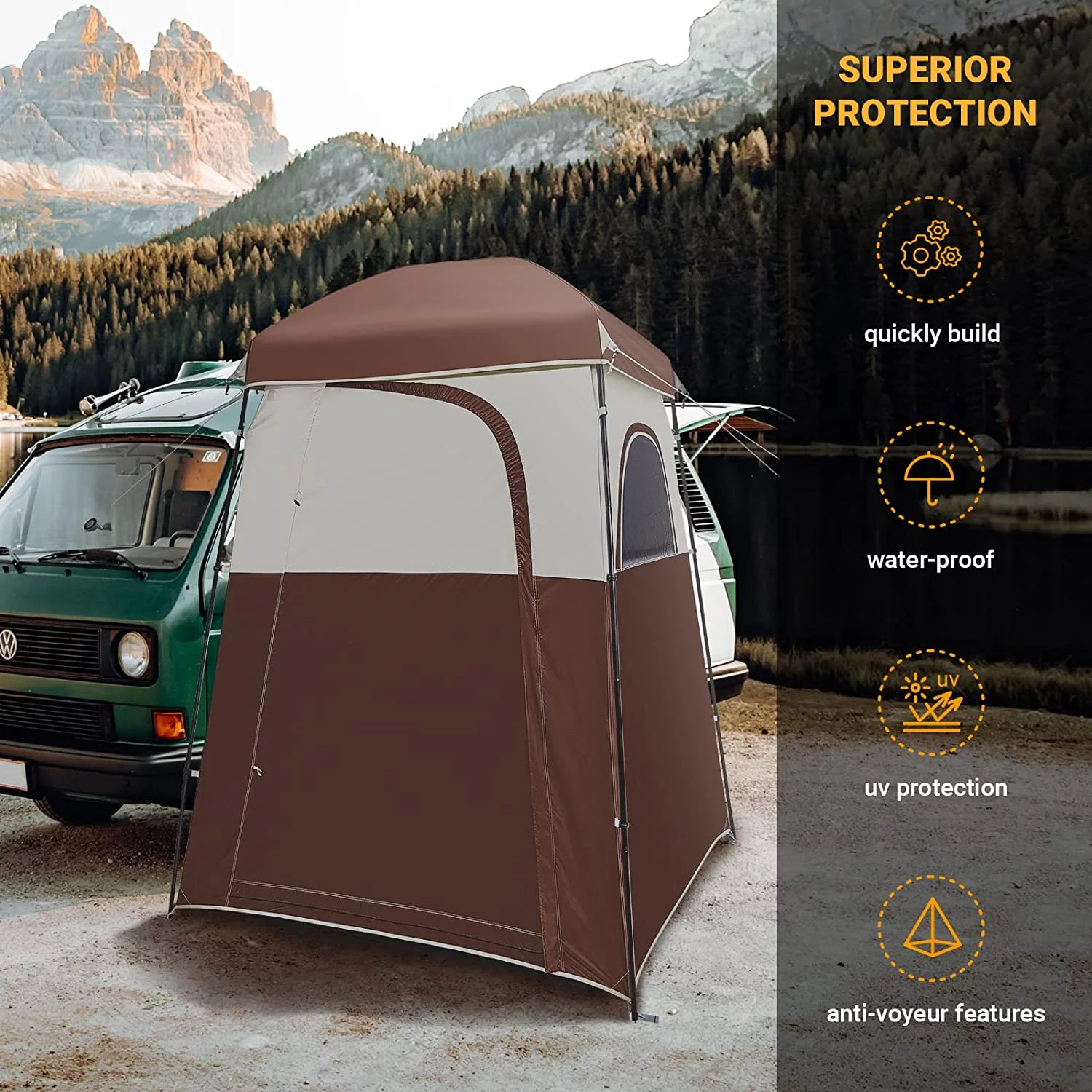 KingCamp Oversized Shower Tent Extra Wide 1 Room with Floor Waterproof Camping Privacy Shelter Easy Set Up Tent for Dressing Changing Toilets Tent, Coffee - Womvr