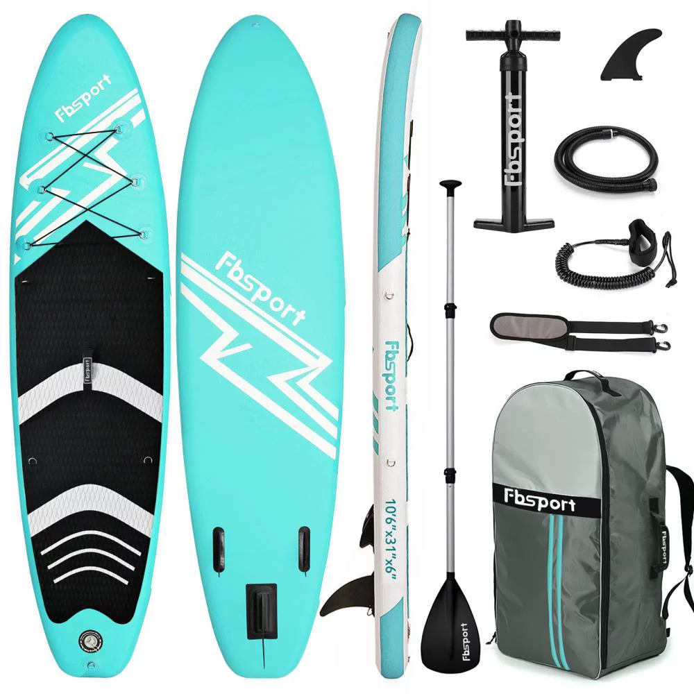 Fbsport 11ft Inflatable Paddle Board SUP, 6'' Thick W/Paddling Fins Pump & Accessories Pack, Green - Womvr