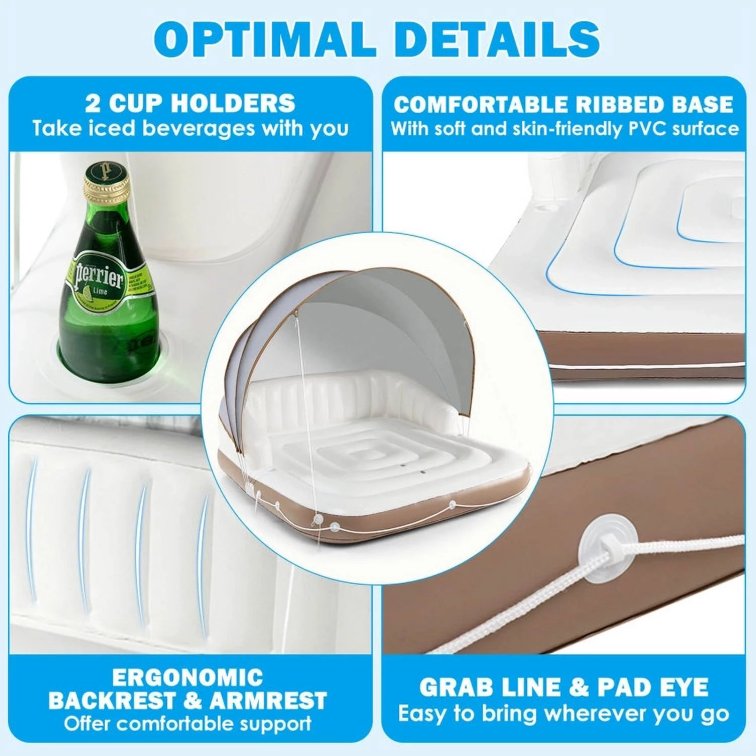 Inflatable Swimming Pool Duck Themed Kiddie Pools with Sprinkler for Age Over 3-Blue - Womvr