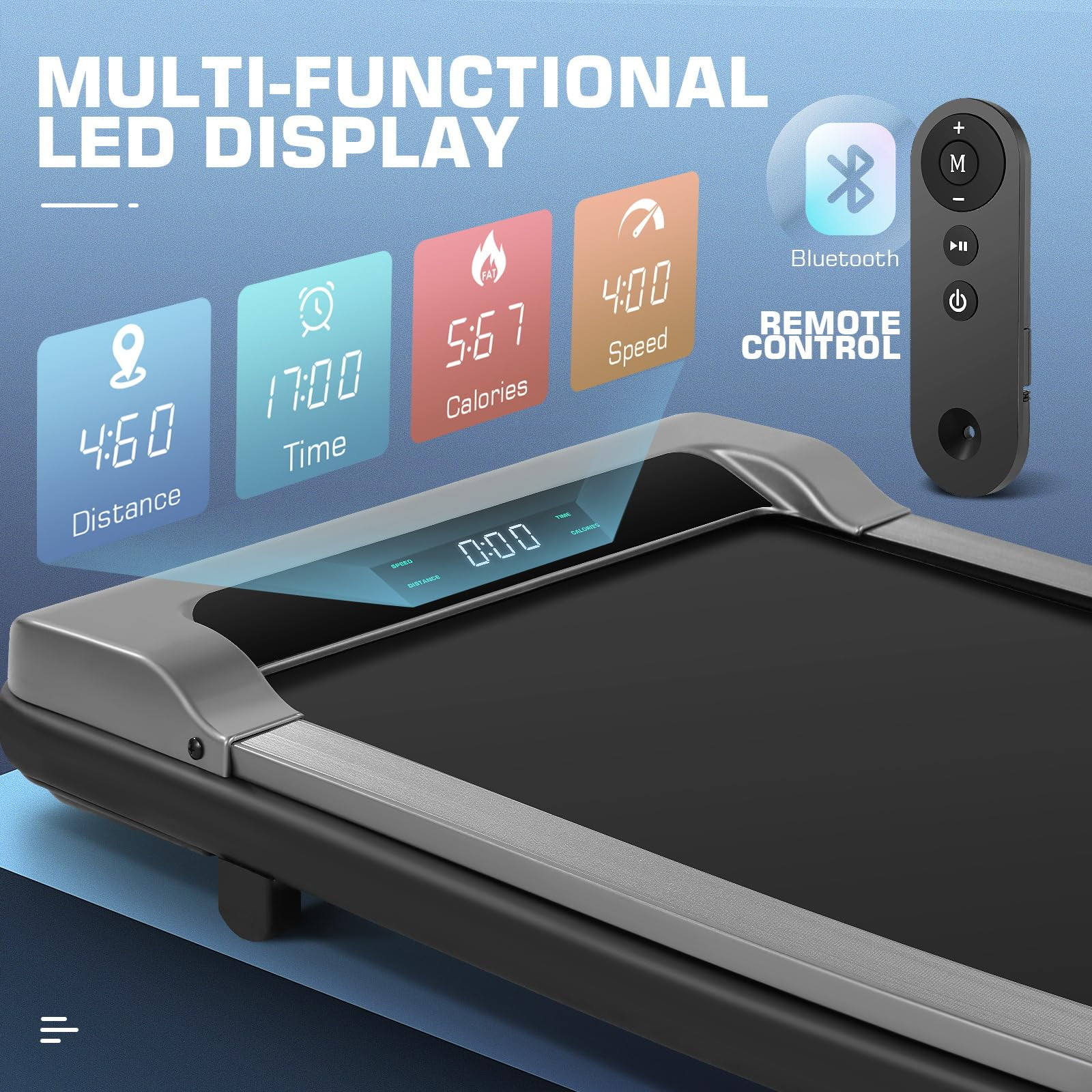 FUNMILY Walking Pad Treadmill with Remote Control, Electric Treadmill with LED Display, Under Desk Treadmill for Home Office Use, Black - Womvr