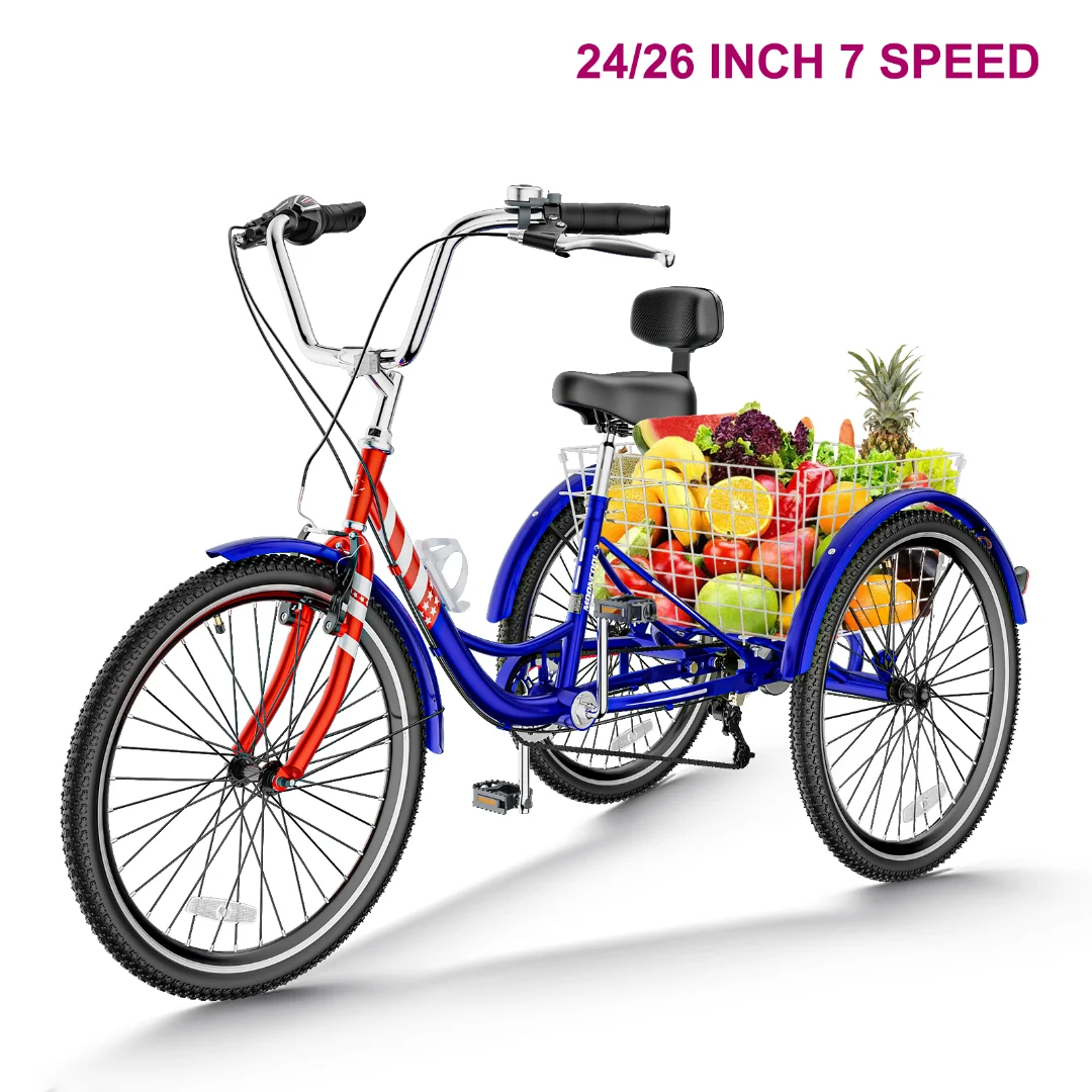 Docred Adult Tricycle 7 Speed 24 Inch Three Wheel Bike Cruiser Trike for Men/Women/Seniors - Womvr