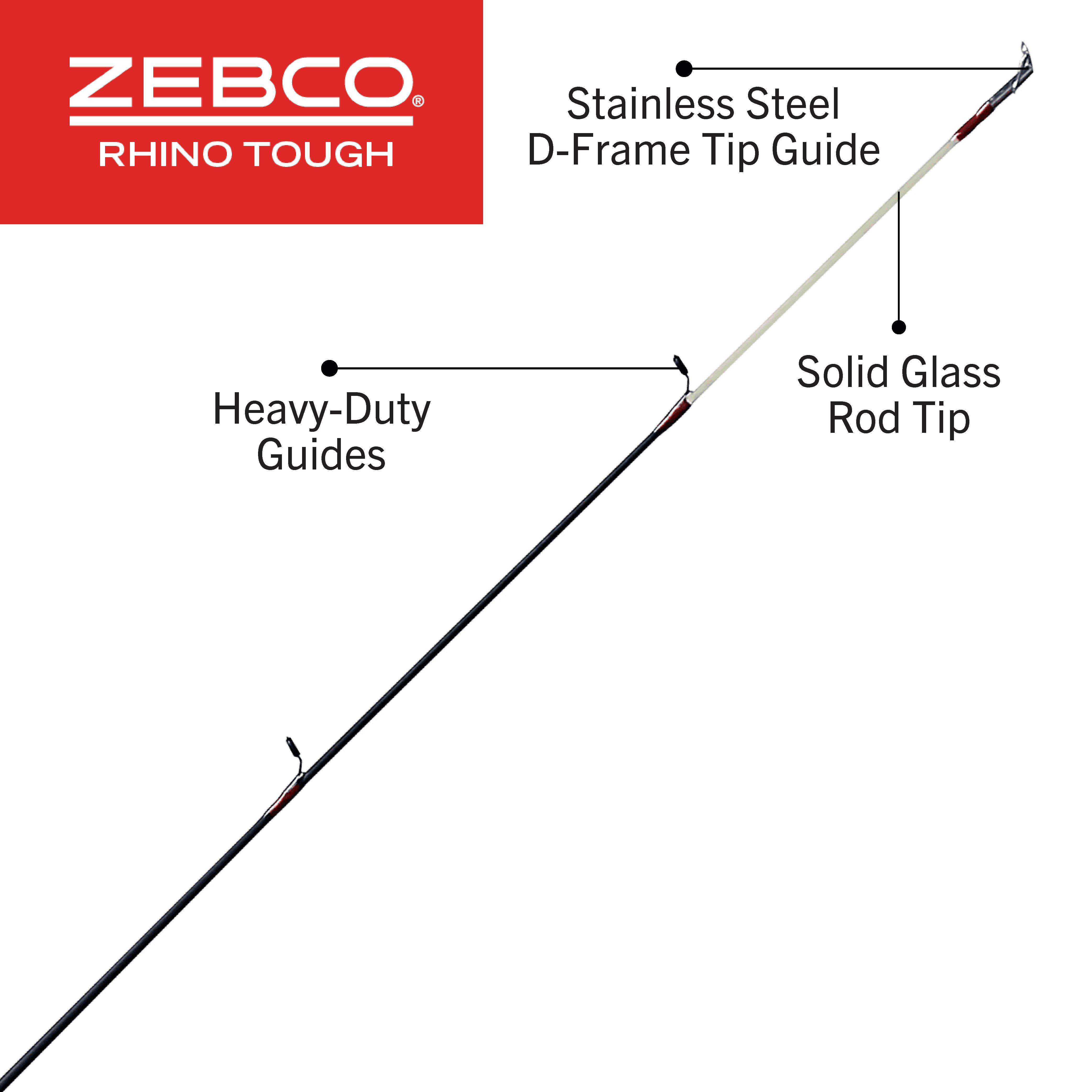 Zebco Rhino Tough Casting Fishing Rod, 5-Foot 6-Inch Fishing Pole, Black - Womvr