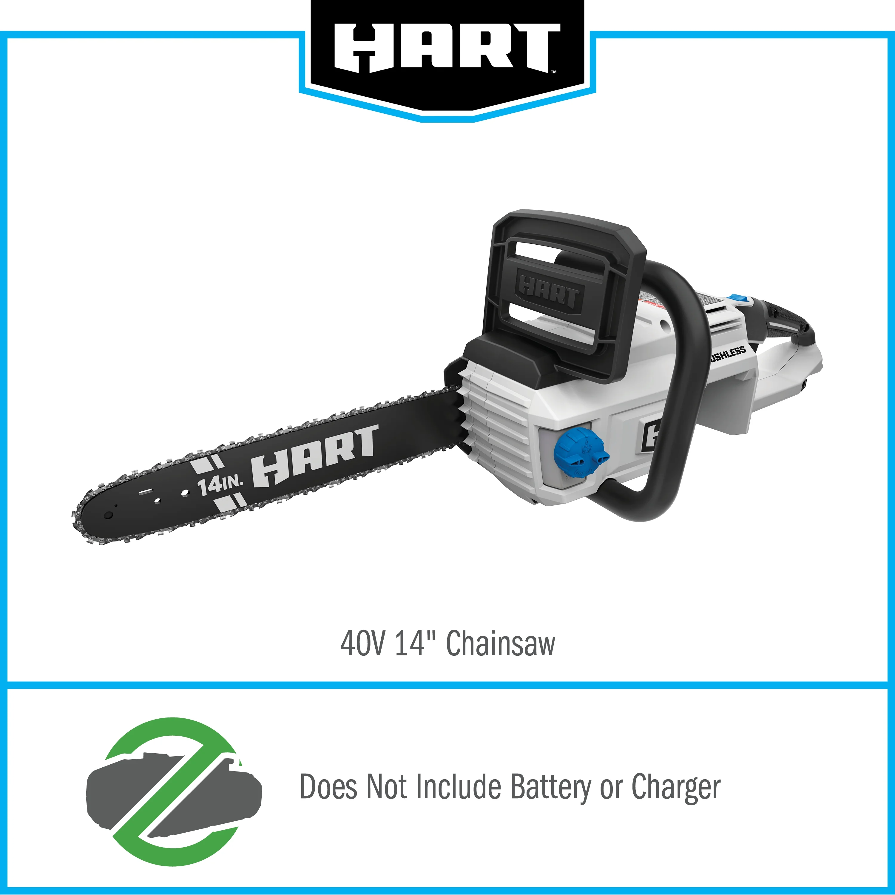HART 40-Volt 14-inch Battery-Powered Brushless Chainsaw Kit, (1) 4.0Ah Lithium-Ion Battery - Womvr