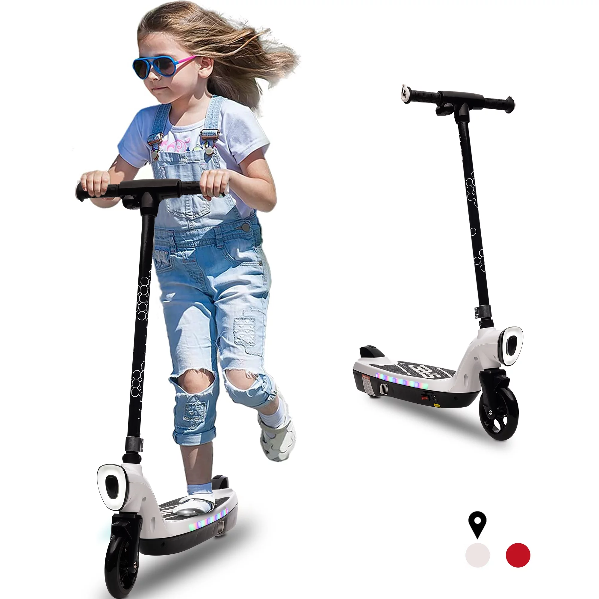 iRerts Kids Electric Scooter for 6-14 Year Old, Portable Kids Scooter for Boys Girls, 12V 45W Kids Electric Scooter with Front Big Light, Rear Brake, Colorful Deck Light, Pink - Womvr