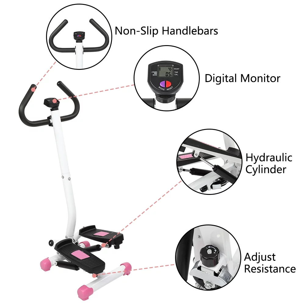 UBesGoo Mini Aerobic Stepper, Stair Climber Twist Fitness Machine with handle, Pink - Womvr