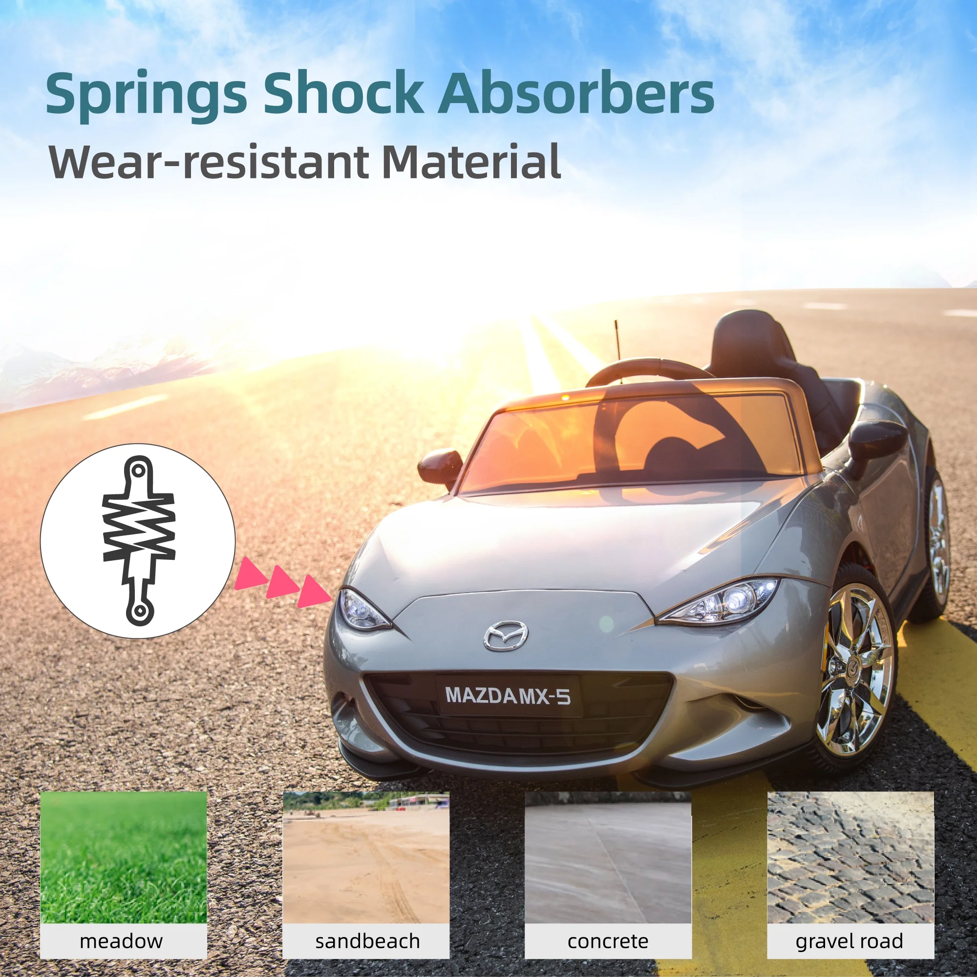 12V Ride On Powered Wheels Car Mazda Licensed MX-5 Electric Car for Kids w/ Parental Remote Control LED Lights Bluetooth Music - Womvr