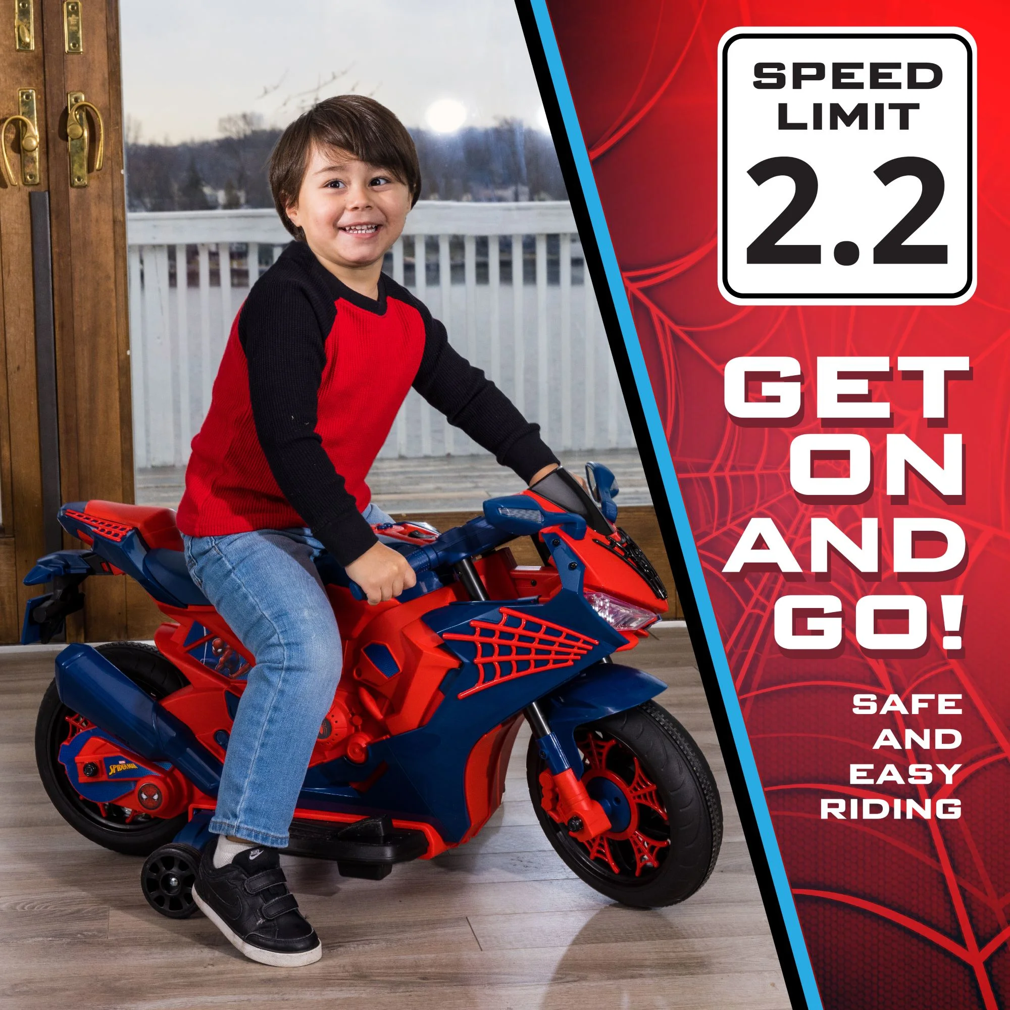 Spiderman 6V Motorcycle Ride On, for Kids, Ages 3+, Rechargeable Battery, up to 65lbs - Womvr