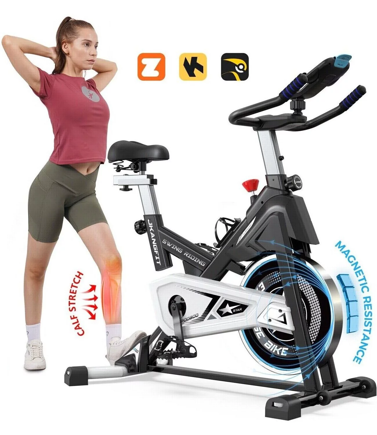 Pooboo Exercise Bike Belt Driven Indoor Cycling Bike Commercial Standard Stationary Bike with 44lbs Flywheel 350lbs - Womvr