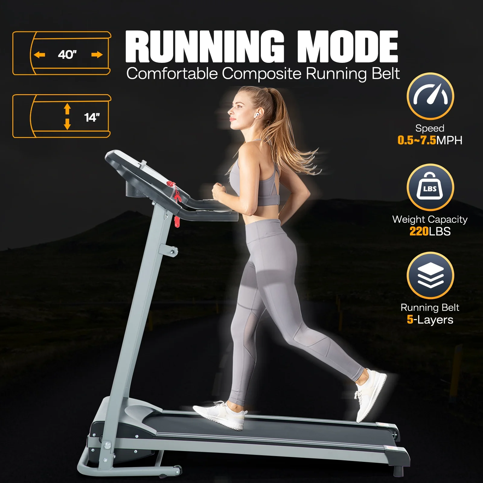 Aukfa Folding Treadmills for Home, 2.5 HP Running Machine Treadmill, 265 lbs Capacity, Silver - Womvr
