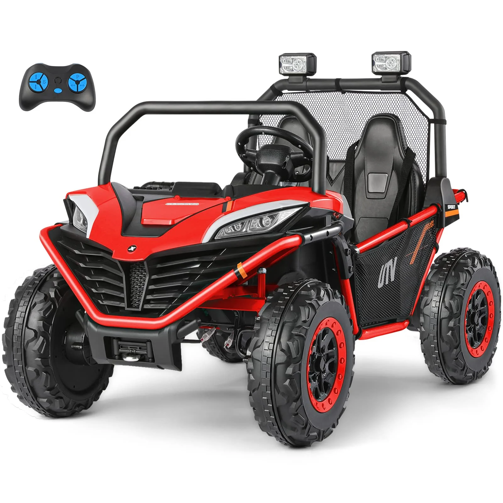 12 V Ride on Car,2 Seater Powered on Truck,4WD Electric Off-Road,Remote Control,Spring Suspension Ride on UTV for 3-8 Kids,Blue - Womvr