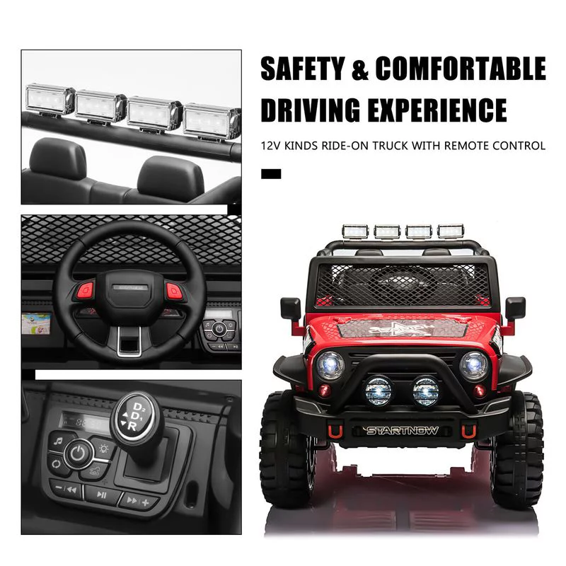 CAIDI 12 V Kids Ride On Truck, 2-Seater Battery Powered Toy Car w/ Remote Control, Spring Suspension, Bluetooth, LED Lights - Womvr