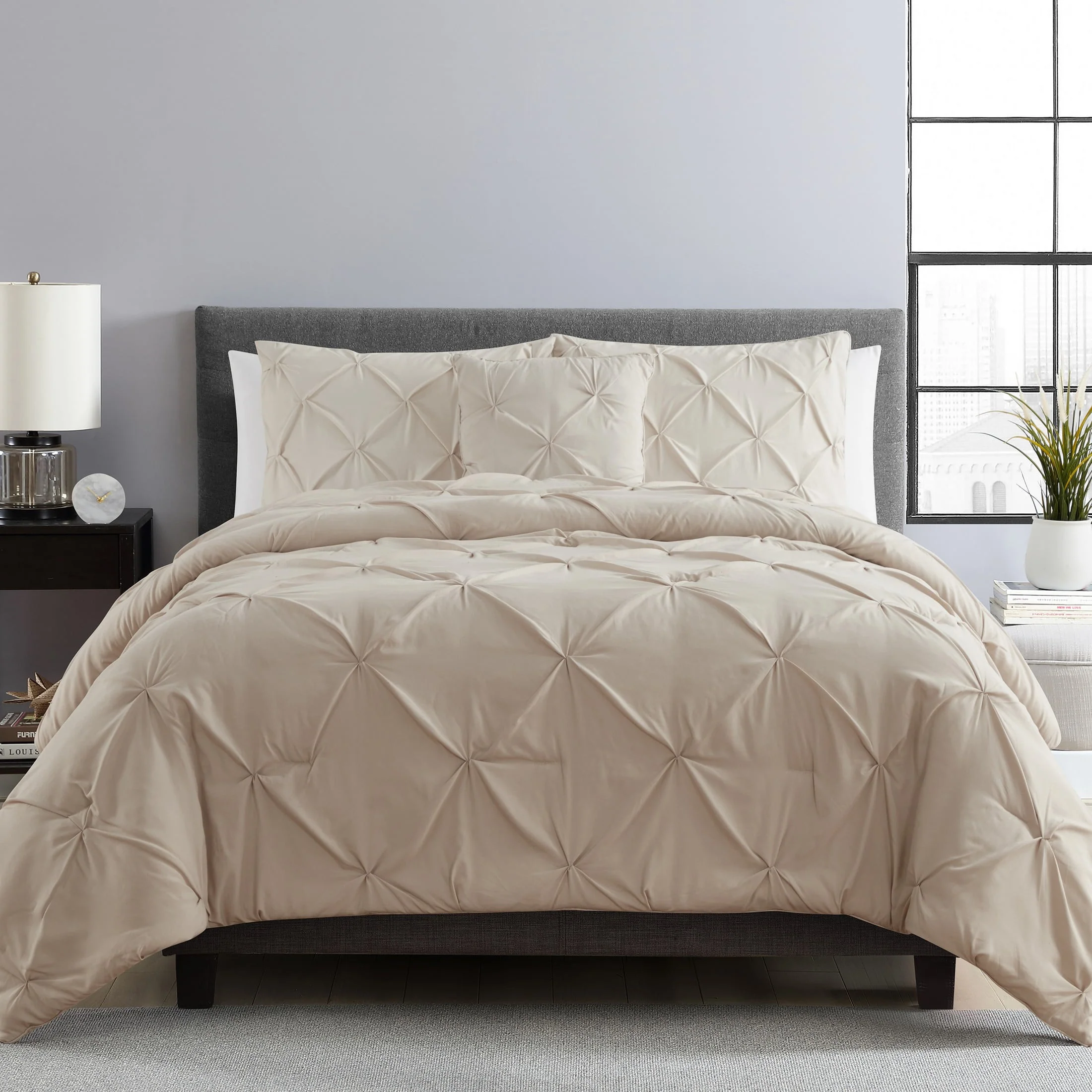VCNY Home Carmen 4-Piece Navy Solid Pintuck Comforter Set, Queen - Womvr