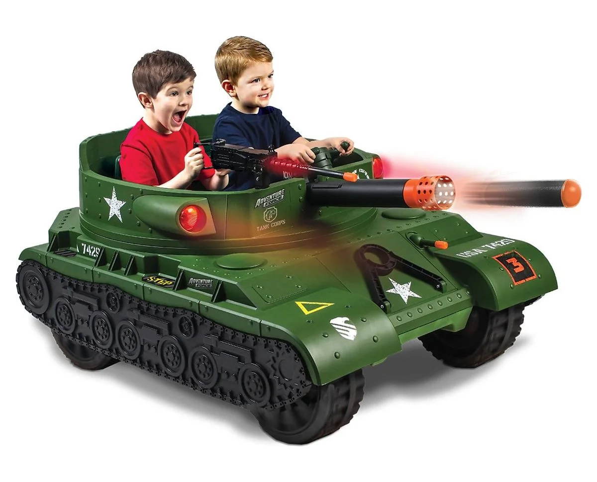 NEW WALMART EXCLUSIVE Adventure Force 24 Volt Thunder Tank TAN Ride-On With Working Cannon and Rotating Turret! For Boys & Girls Ages 3 and up - Womvr
