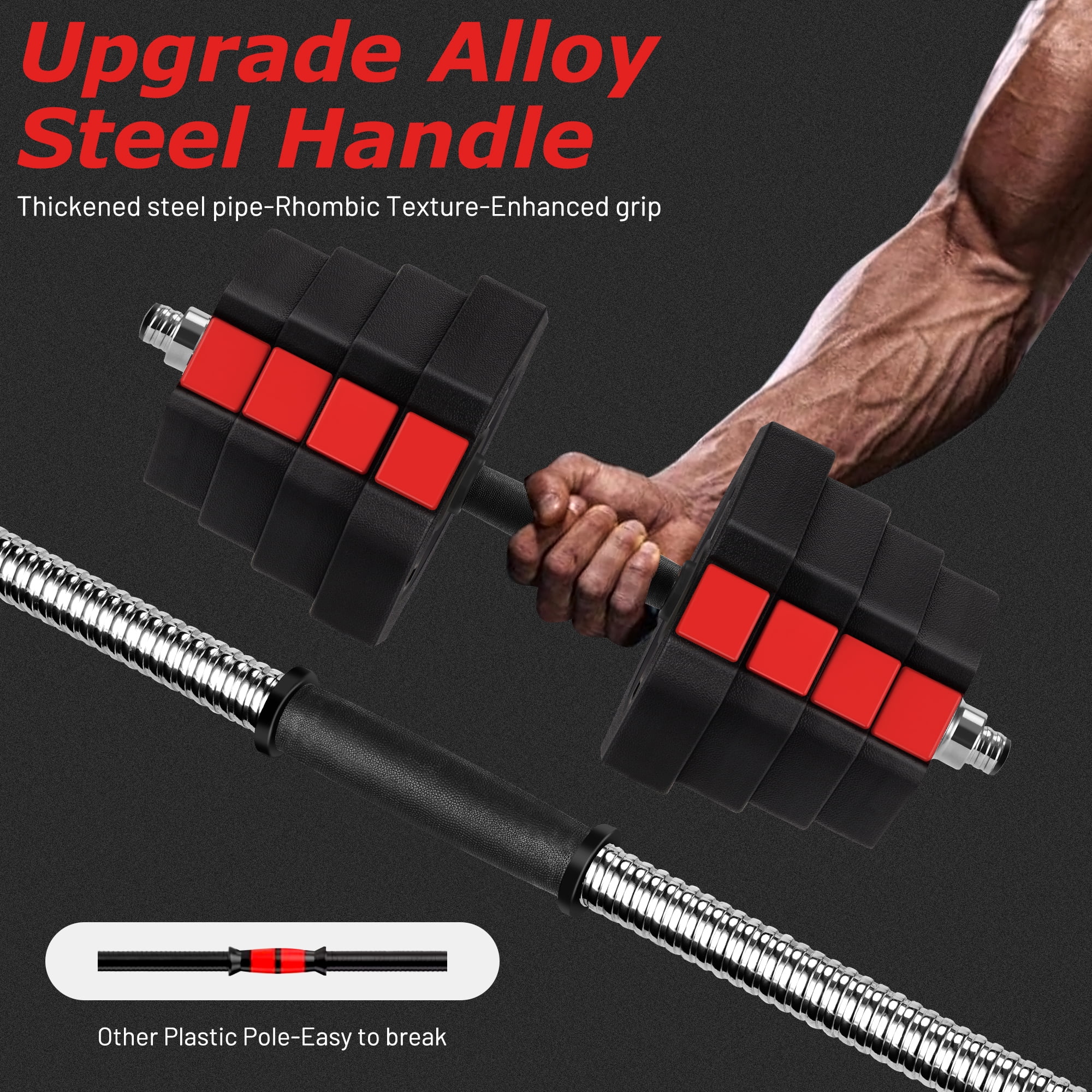 ARVAKOR 66Lbs Adjustable Dumbbells Set, 3 in 1 Free Weight Set as Barbell, Push up Stand, Fitness Exercises for Men/Women, Red - Womvr