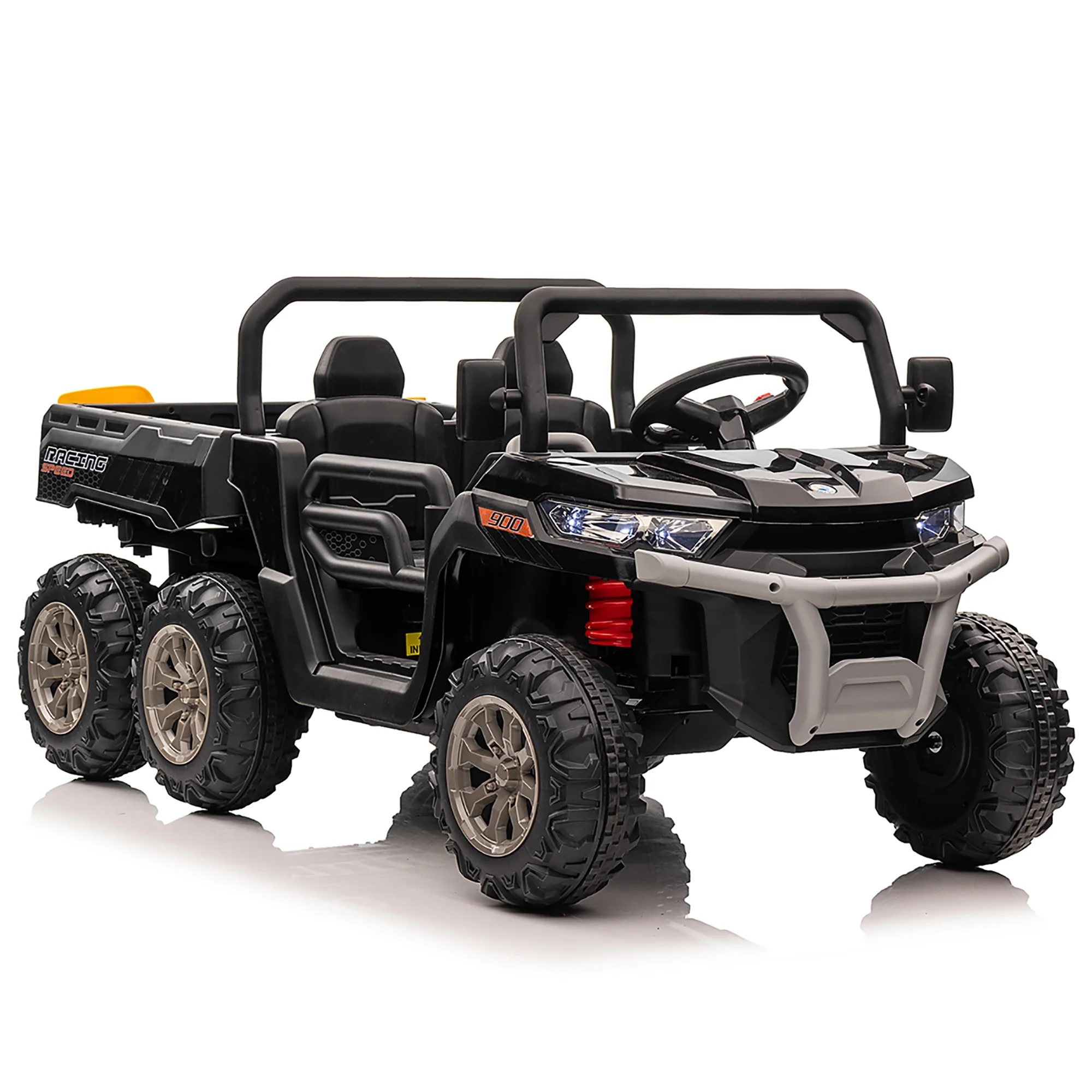 Joyracer 24V Ride on Toys, 2 Seater 6-Wheel UTV Car, 4WD Ride on Dump Truck for Big Kids with Trailer Remote Control, Black - Womvr