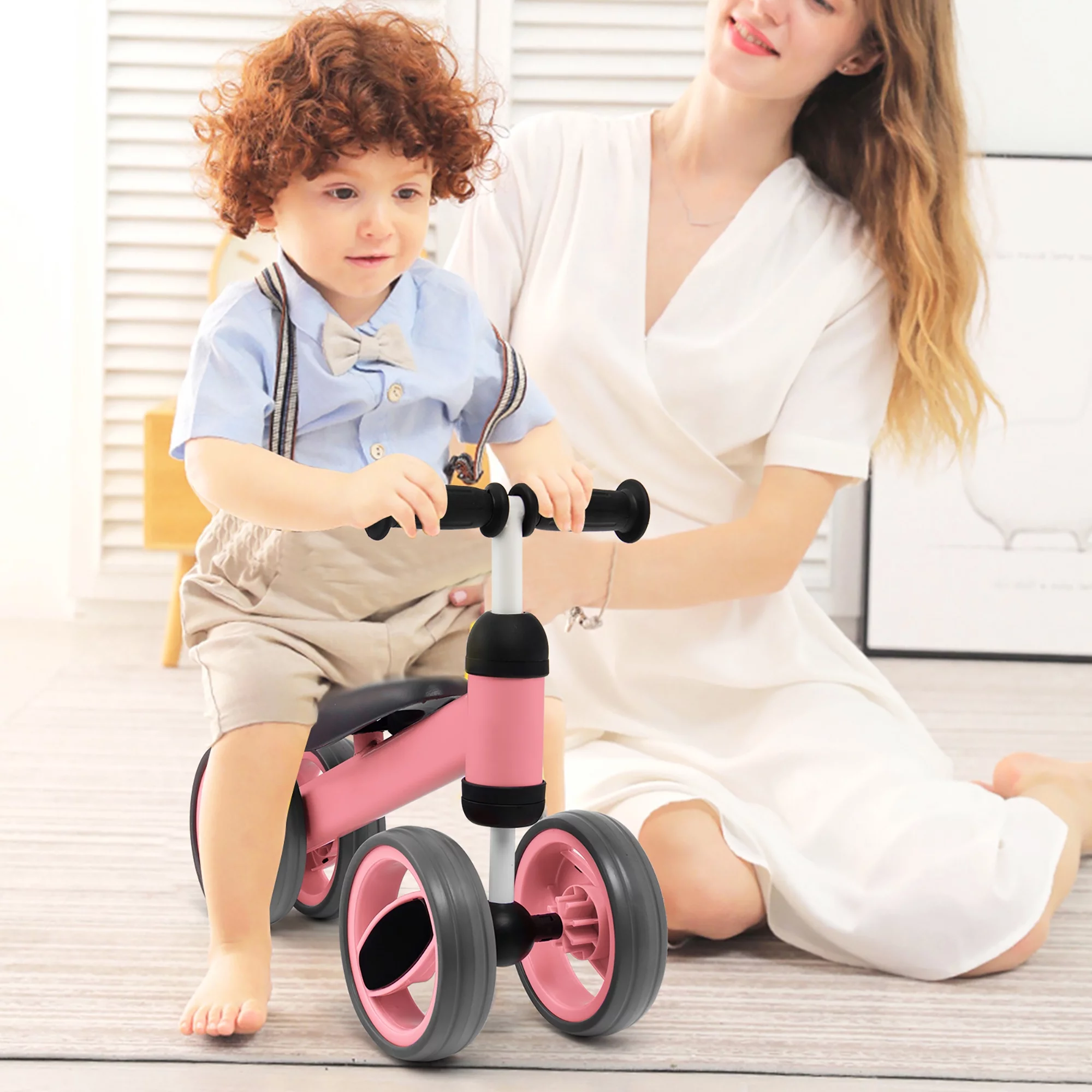 Costway Baby Balance Bike Toddler Riding Toys  w/ 4 Wheels Pink - Womvr