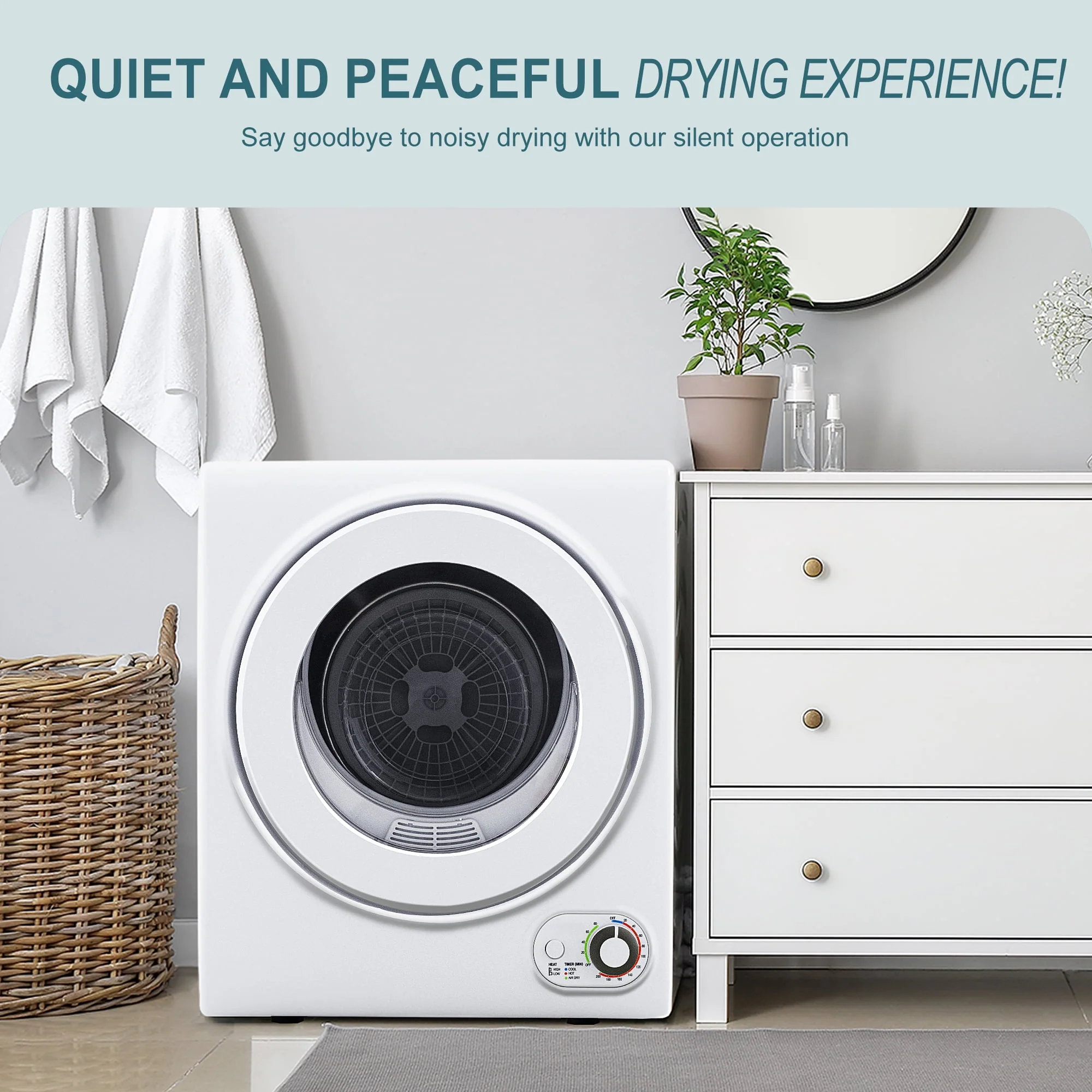 Simzlife 1.6 Cu. ft. Portable Clothes Dryer, Electric Laundry Dryer Machine, 19.5 in W, 23.6 in H - Womvr