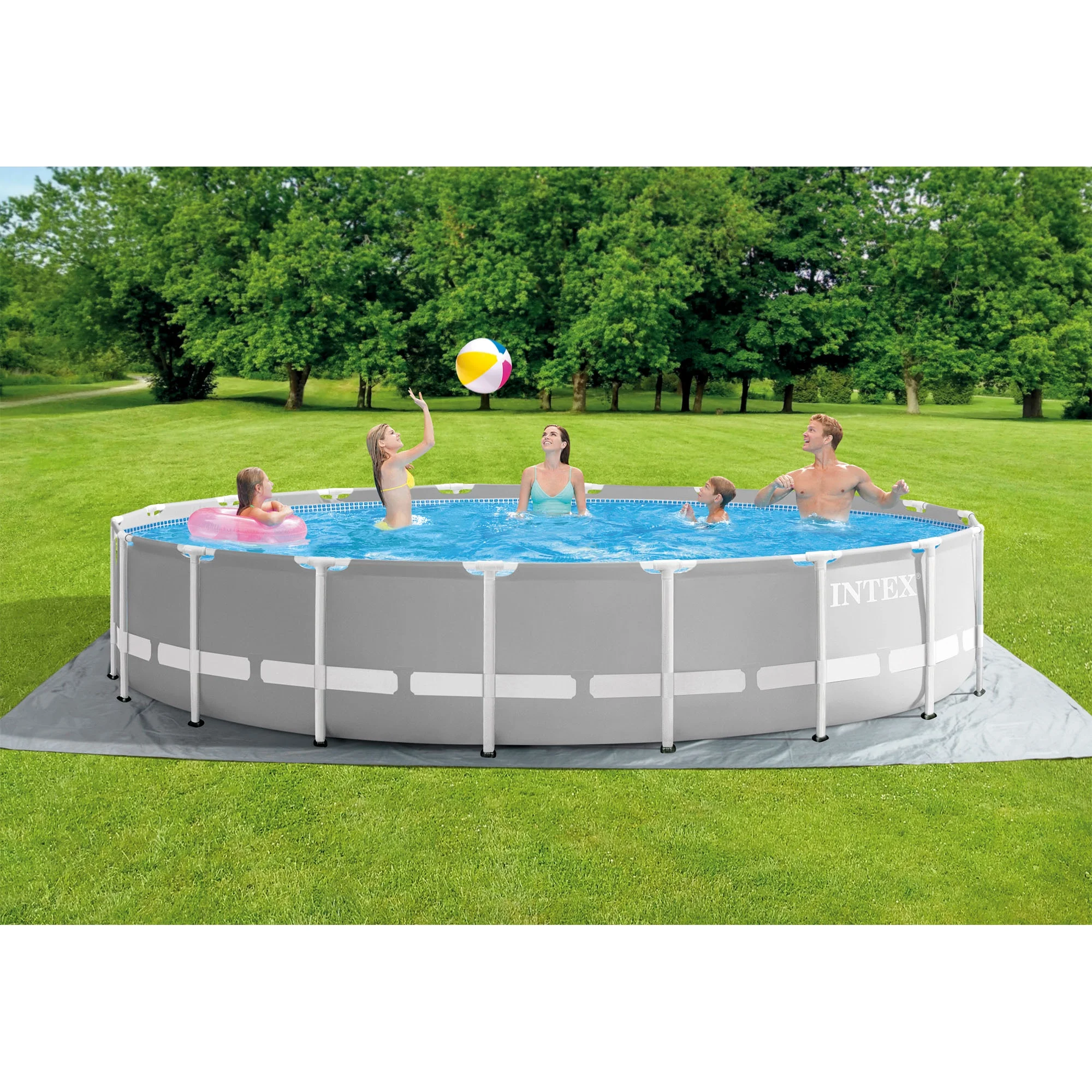 Intex 15ft x 42in Prism Frame Above Ground Swimming Pool Set with Debris Cover - Womvr