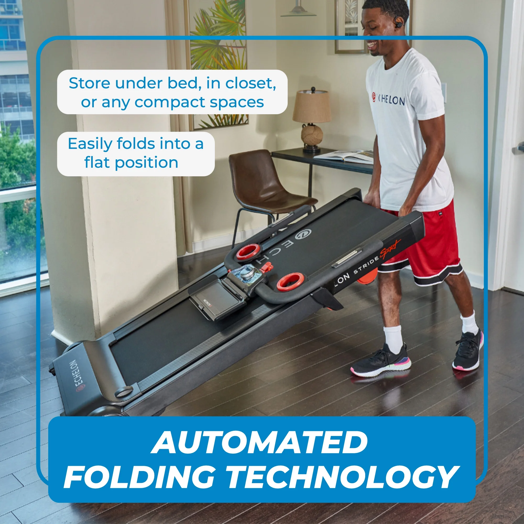 Echelon Stride Sport 2 Auto-Fold Compact Treadmill with 12 Levels of Incline + 30-Day Free Membership - Womvr