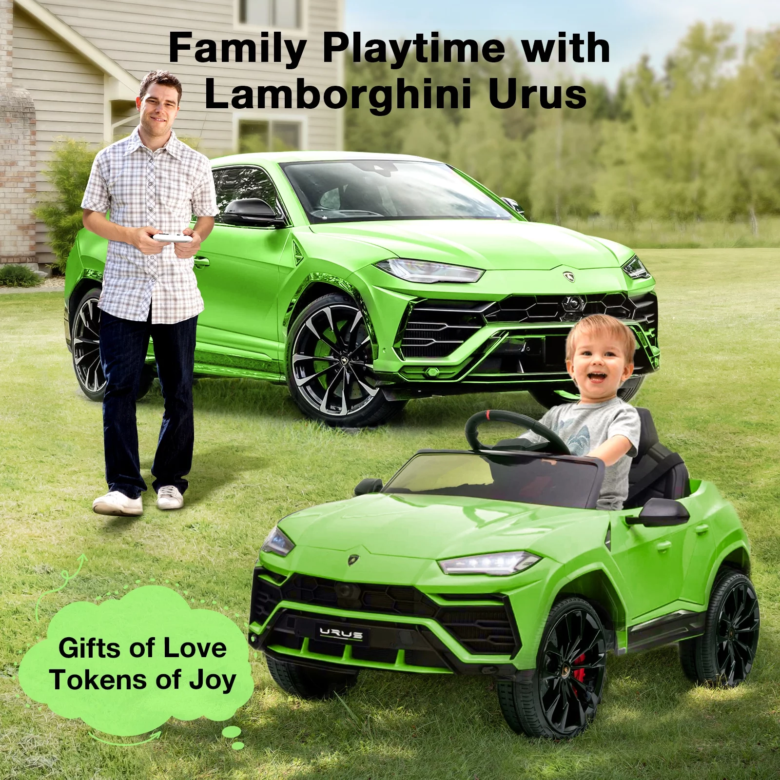 FUNTOK Lamborghini Urus 12V Electric Powered Ride on Car for Kids, with Remote Control, Foot Pedal, MP3 Player and LED Headlights - Womvr