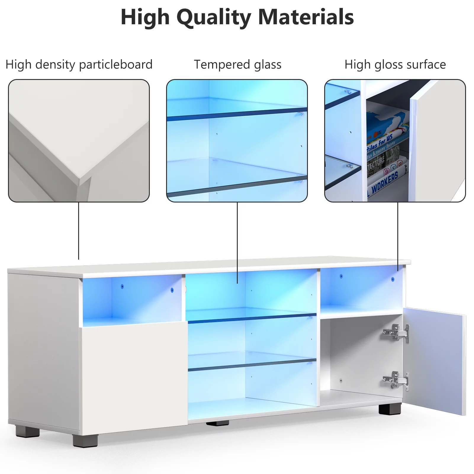 ChVans LED TV Stand for 65/70inch, High Glass Modern Entertainment Center with LED Lights and Glossy Cabinets(Black-65