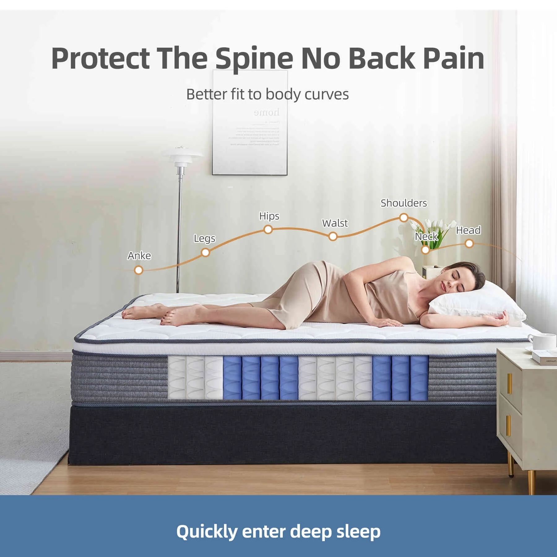 Selene Queen Size Mattress, 10 Inch Memory Foam Hybrid Mattress Queen, Pocket Spring Mattress in a Box for Motion Isolation, Edge Support, Pressure Relief, CertiPUR-US - Womvr