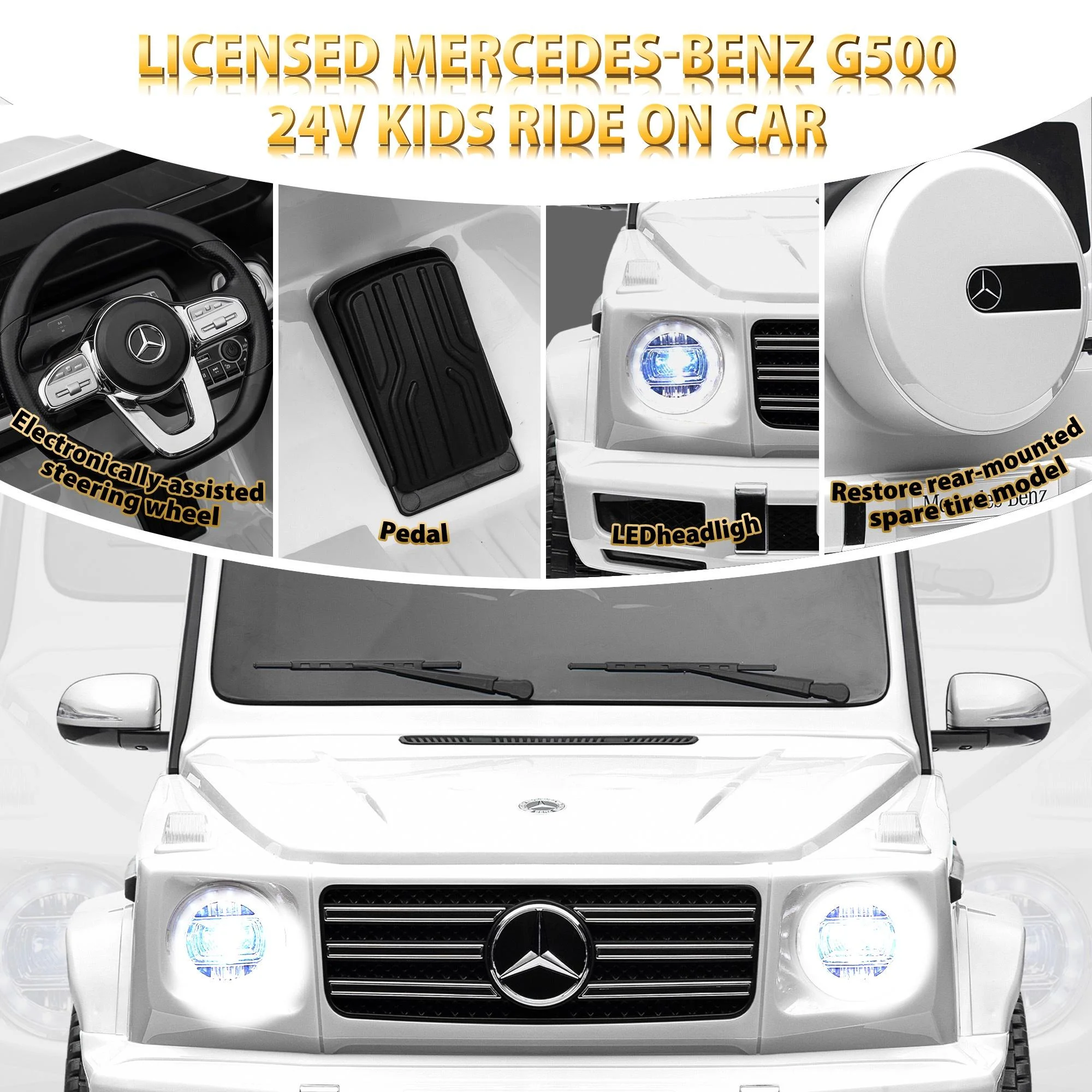 24V Ride on Car with Remote Control for Kids Mercedes Benz Ride on Car Toy for Boys and Girls 3-6 Years Old, Electric Vehicle, Bluetooth, LED Light, White - Womvr