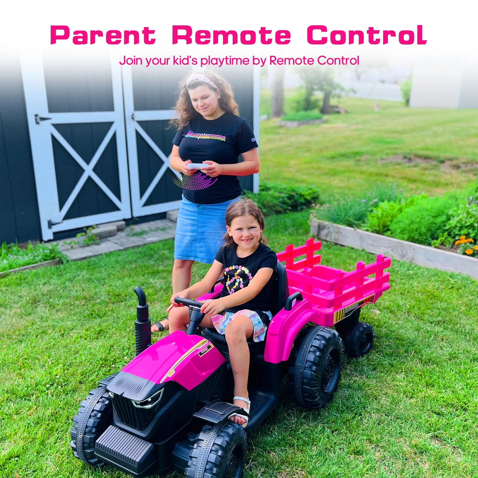 Outfunny 24V Ride on Toy for Big Kids, Powered Ride On Tractor with Trailer & Remote - Red - Womvr