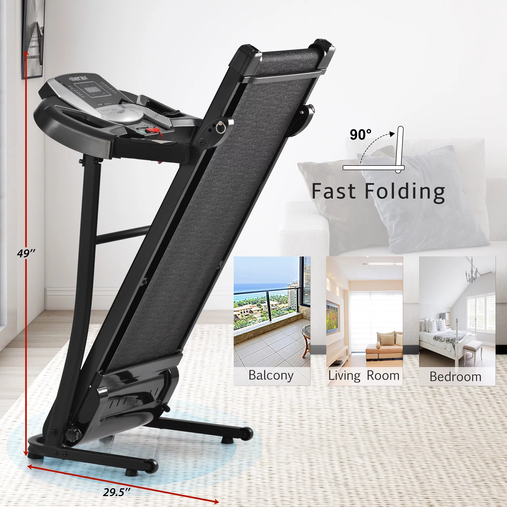 Euroco Folding Incline Treadmill 2.5HP Electric Running Machine 12 Preset Programs Treadmill with 3 Level Incline Walking Jogging Machine for Home Gym 500LBS Capacity - Womvr